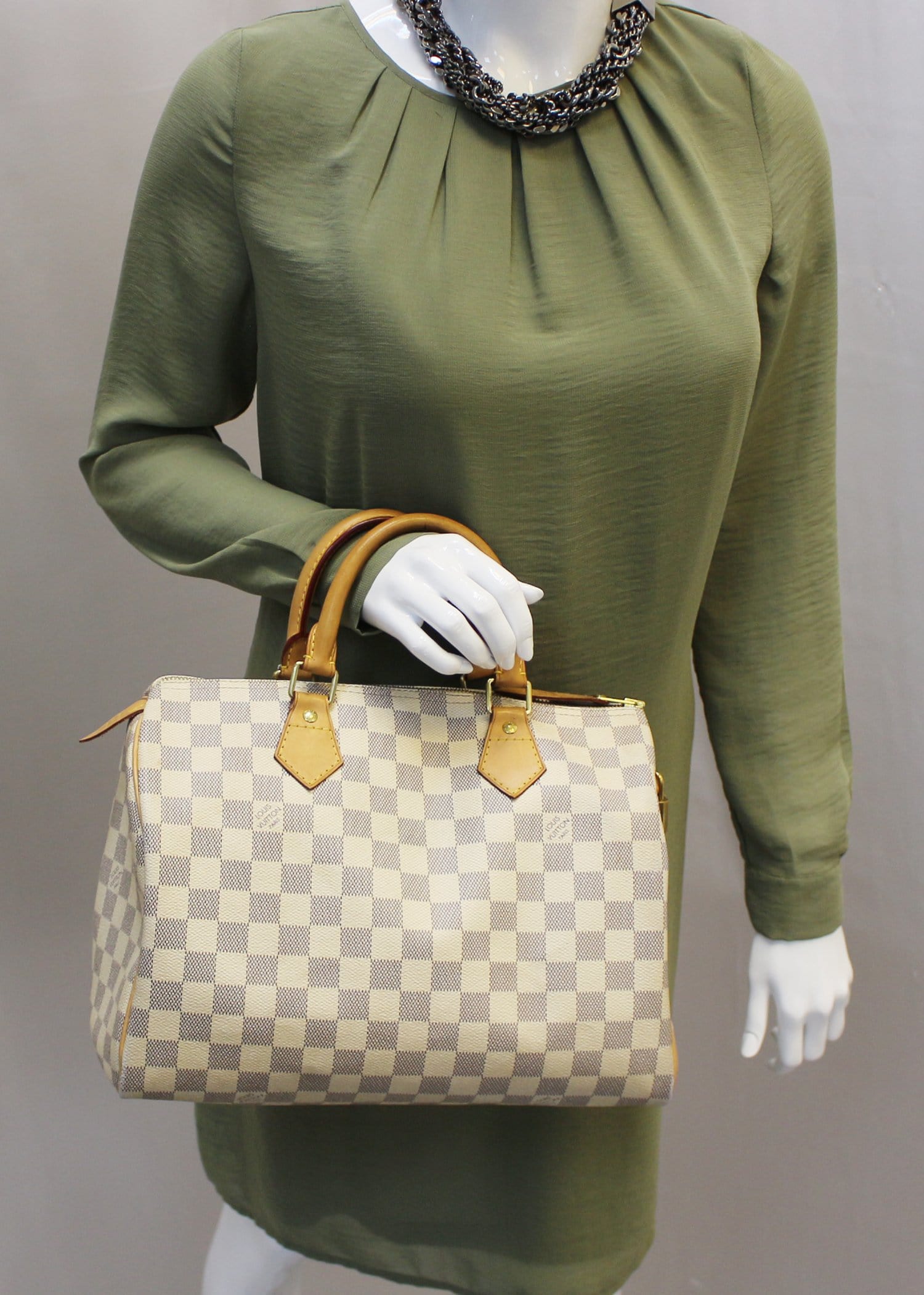 Louis Damier Azur Speedy Satchel Handbag Travel Bag