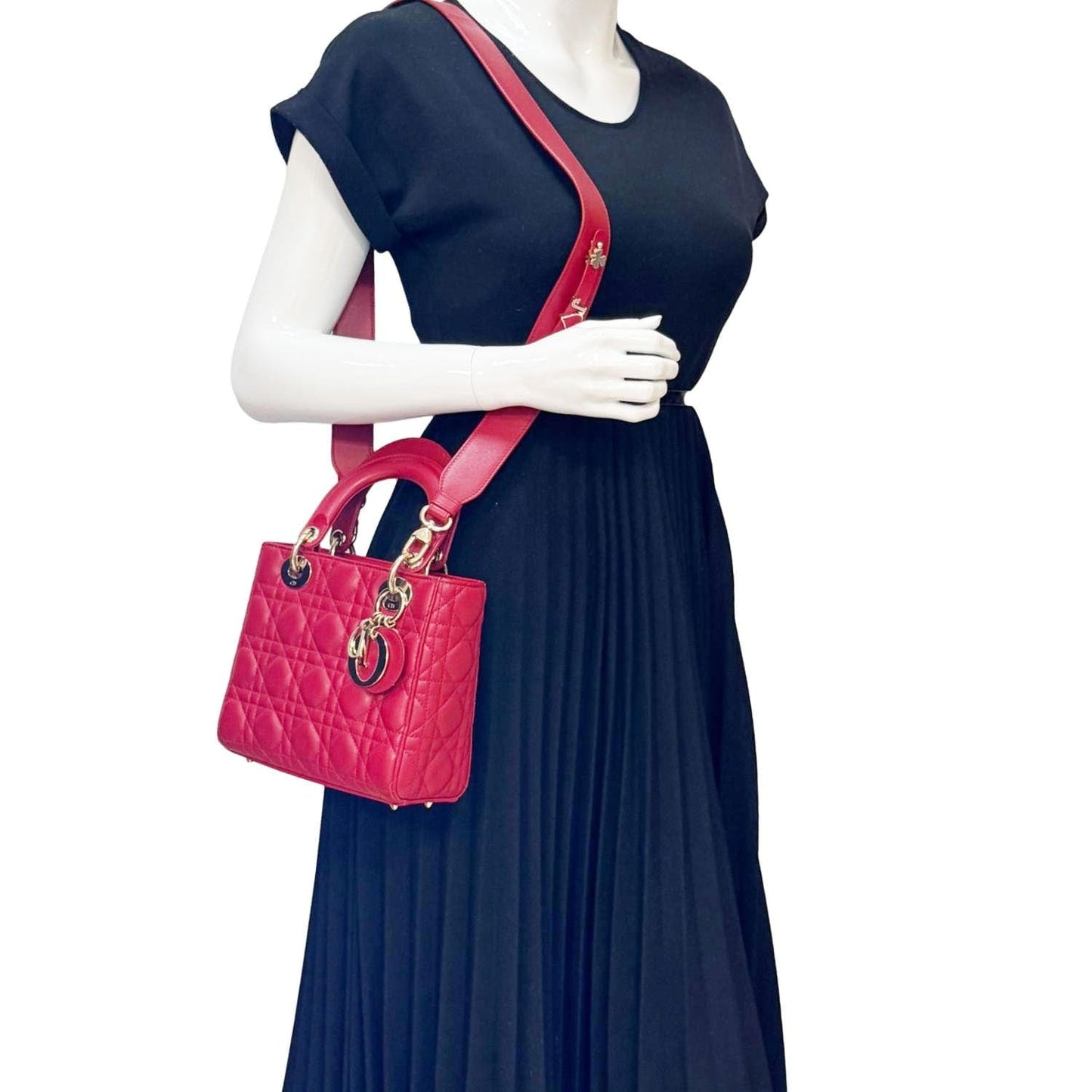 Dior Lady My Abc Cannage Shoulder Bag Leather Red