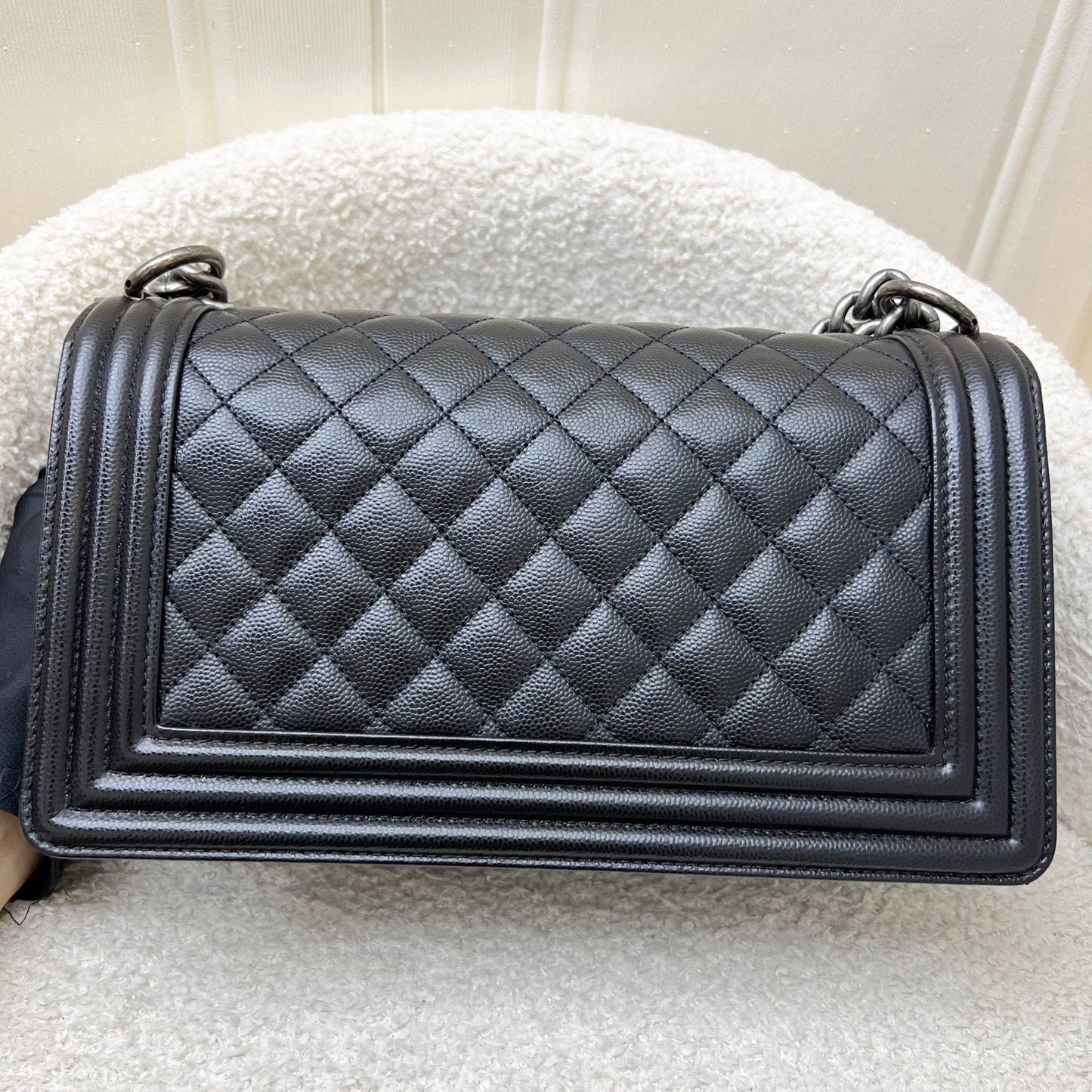 Chanel Medium 25CM Boy Flap in Black Caviar and Rhw ( ) Handbag