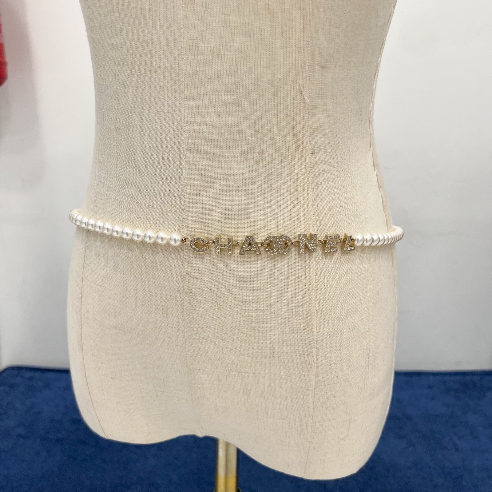 Chanel 20B Pearl Waist Belt With Chanel Logo, Diamantes And Lghw Bag