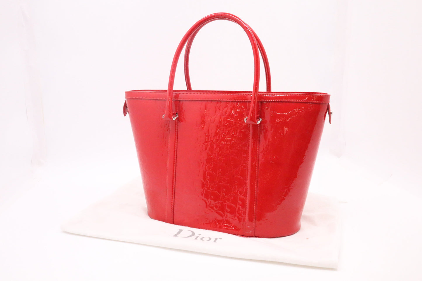 Dior Tote In Oblique Patent Handbag Leather Red Tote Bag