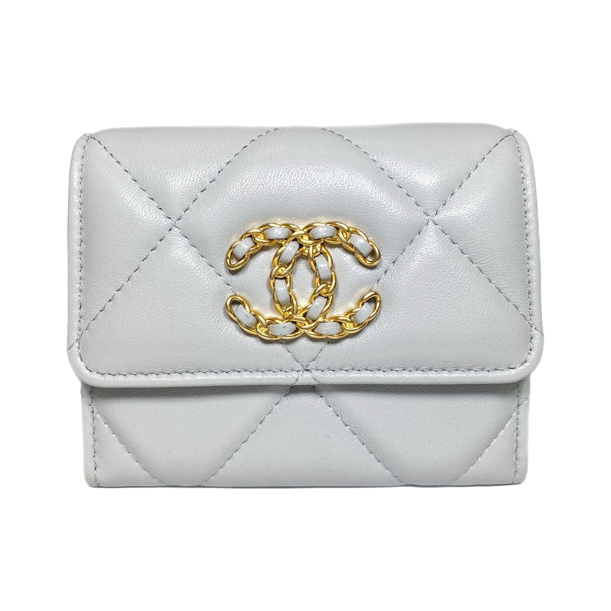 Chanel 19 Gray Quilted Flap Coin Purse with Chain
