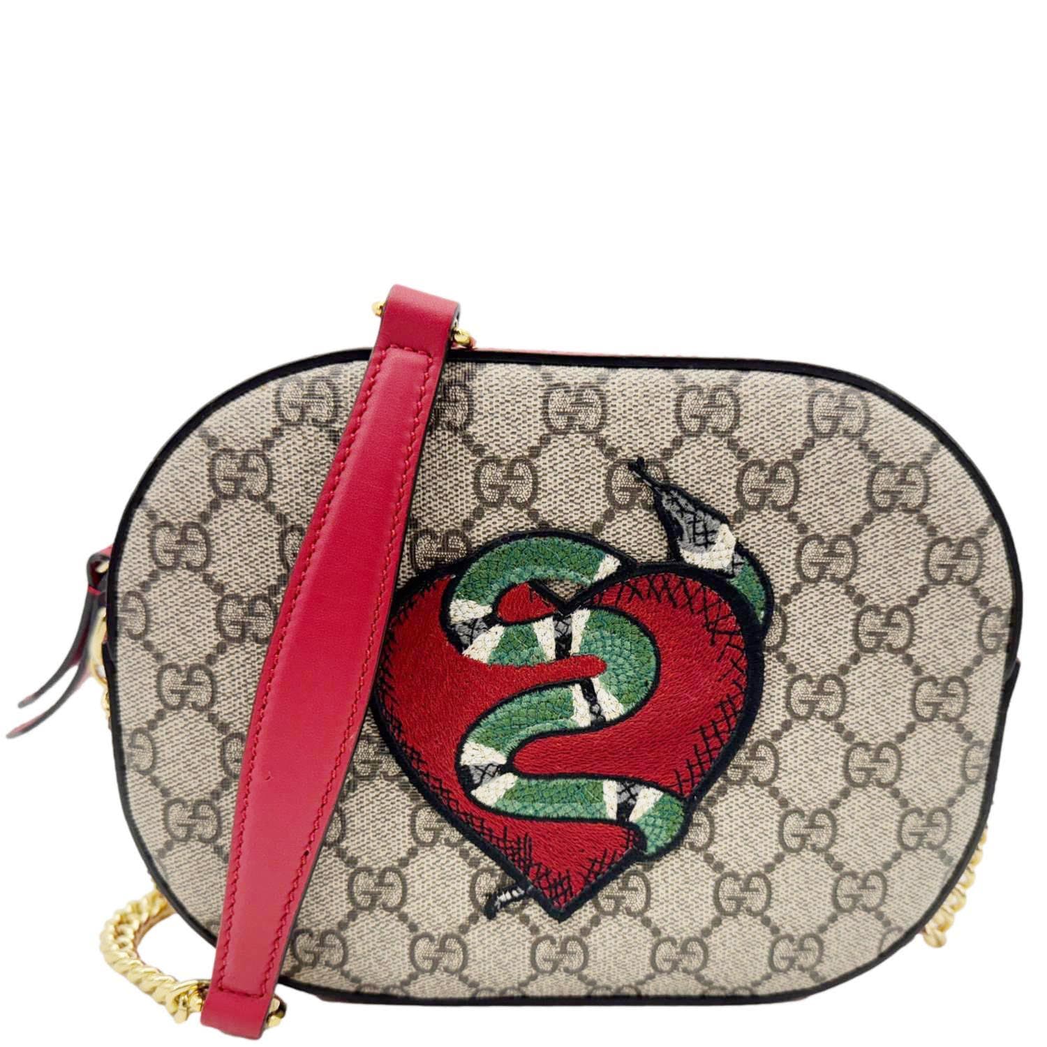 GUCCI Kingsnake Heart Mini GG Supreme Chain Crossbody Bag Red 409535