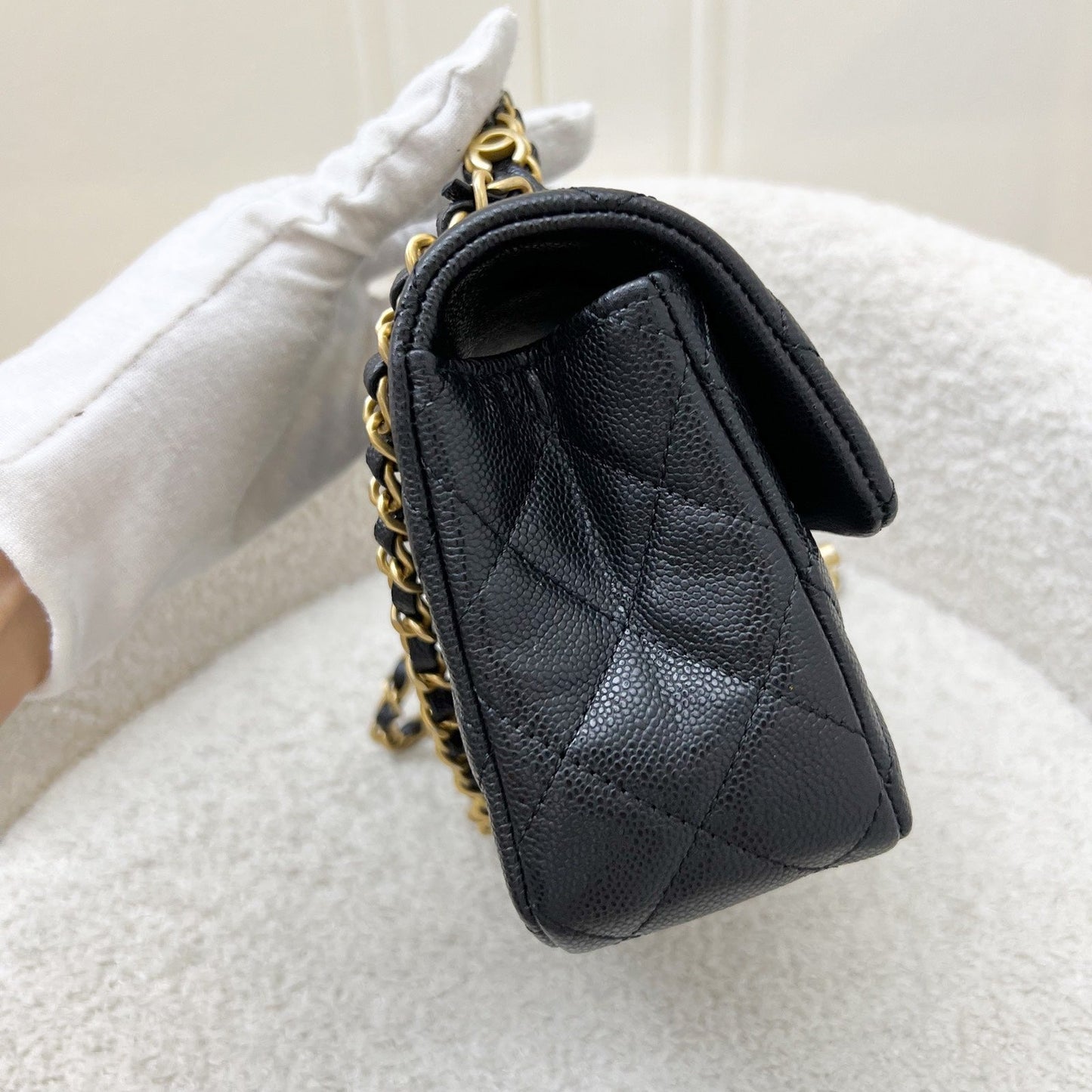 Chanel [Brand New] 25B Top Handle Mini Rectangular Flap In Black Caviar And Aghw ( ) Bag