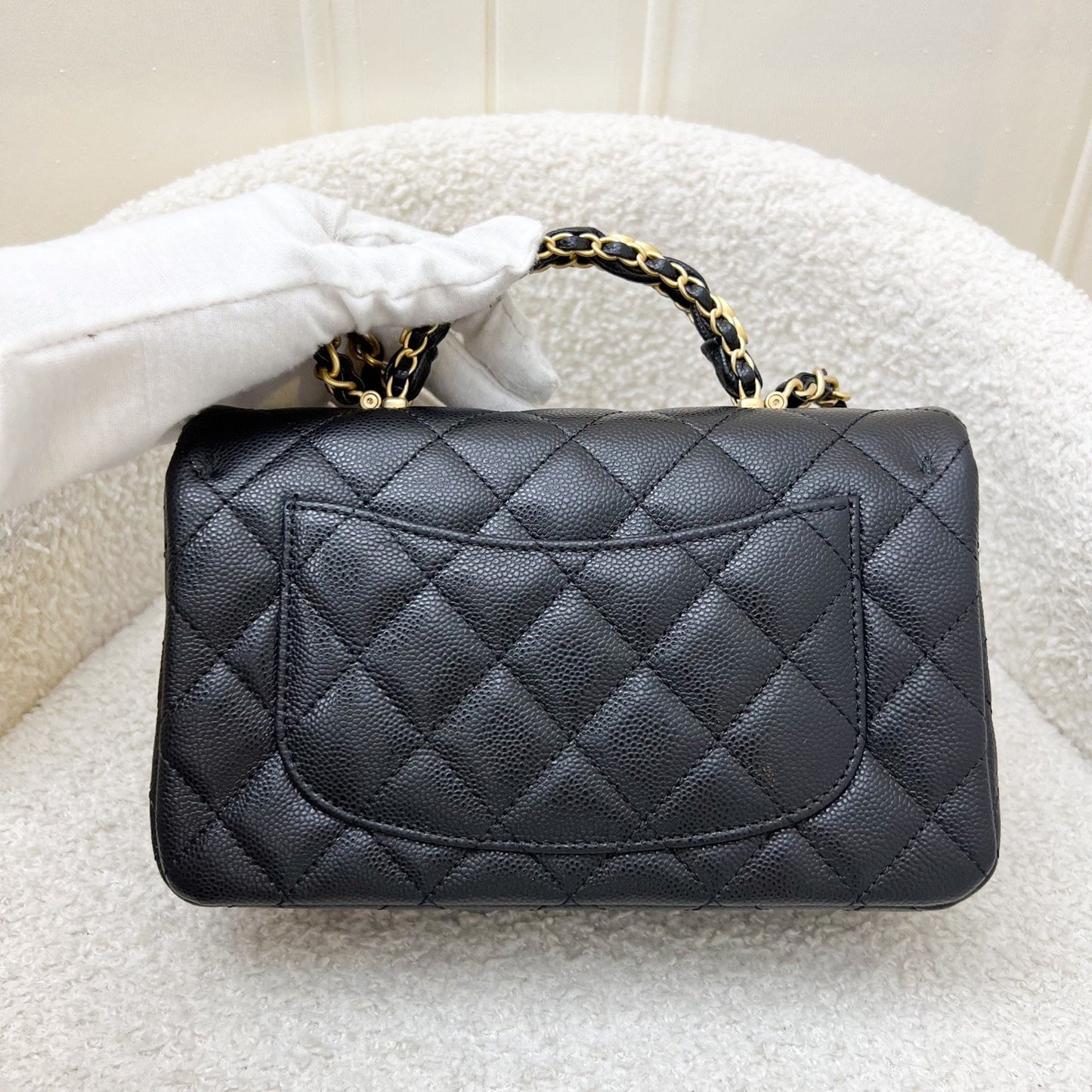 Chanel [Brand New] 25B Top Handle Mini Rectangular Flap In Black Caviar And Aghw ( ) Bag