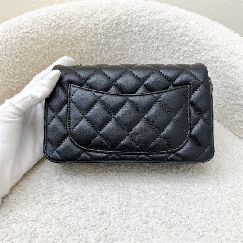 Chanel 24K Extra Mini Rectangle Classic Flap In Black Lambskin And Ghw ( ) Bag