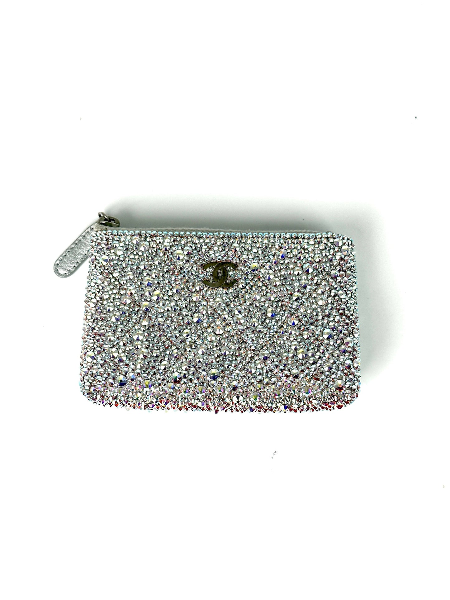 CHANEL Silver Swarovski Crystal Leather Key Pouch Case Holder