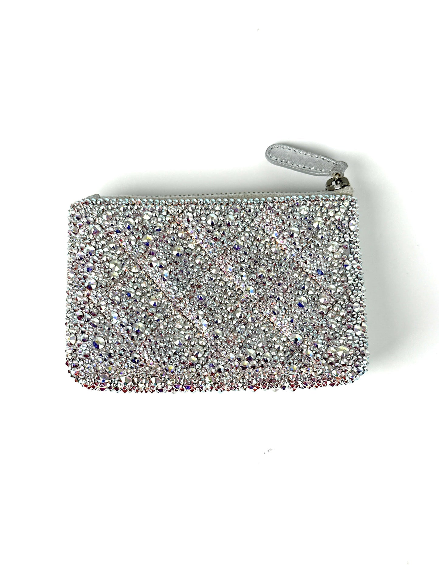 Chanel Silver Swarovski Crystal Leather Key Pouch Case Holder Handbag