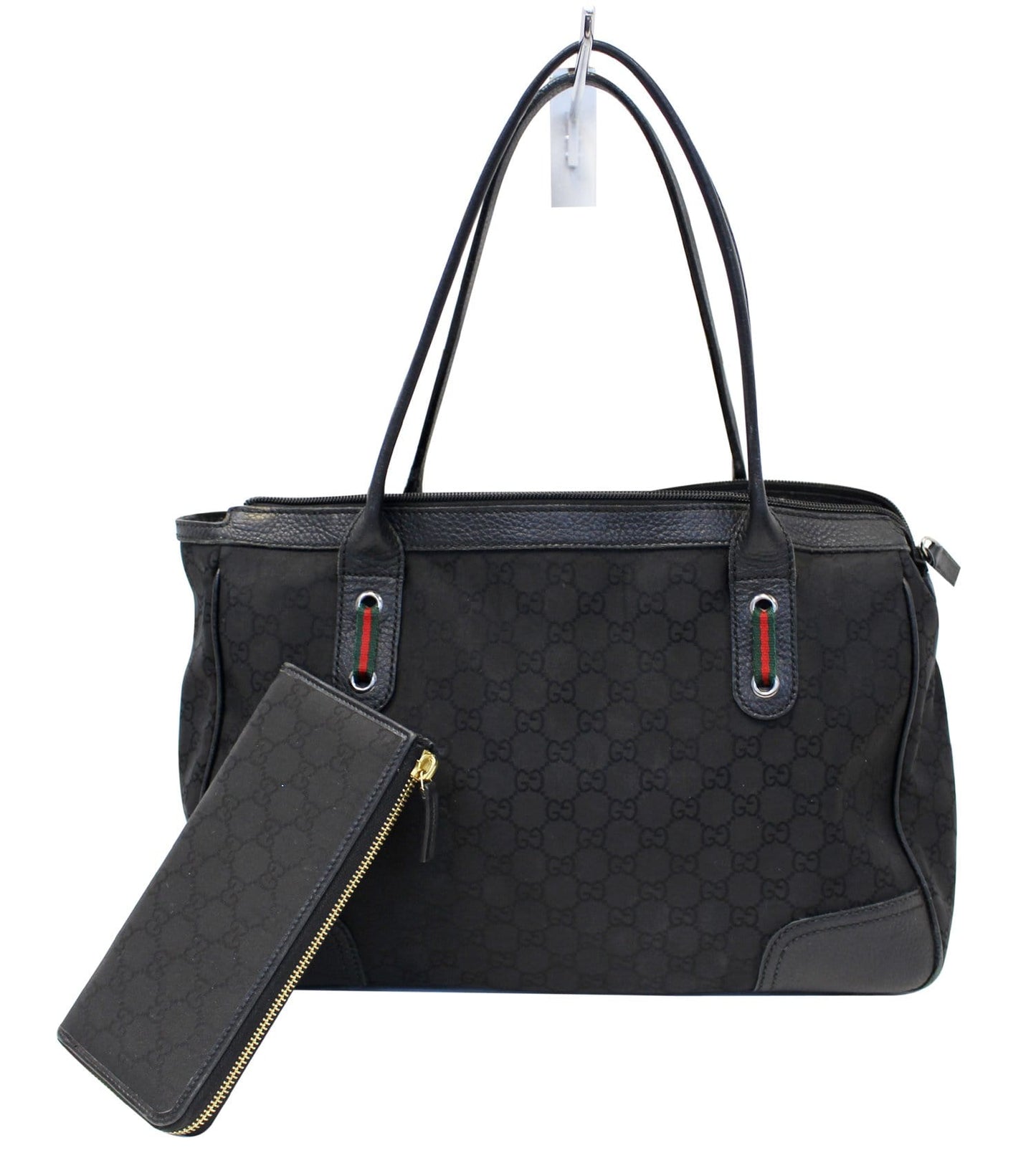 Gucci Tote Shoulder Bag With Matching Wallet Nylon Black