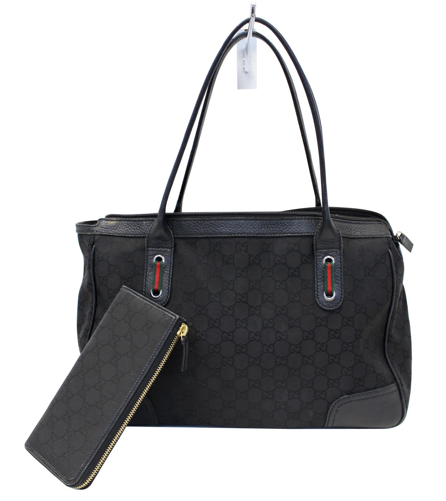 Gucci Tote Shoulder Bag With Matching Wallet Nylon Black