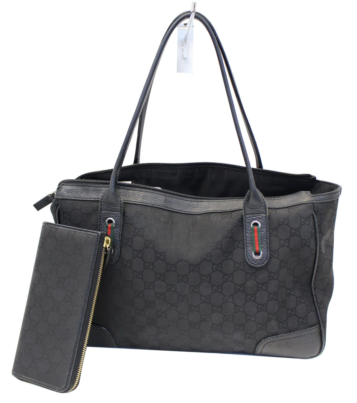 Gucci Tote Shoulder Bag With Matching Wallet Nylon Black