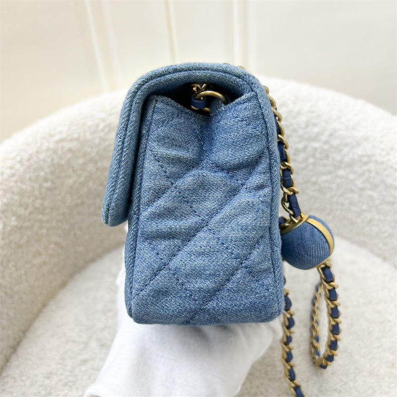Chanel 22C Pearl Crush Rectangle Mini Flap in Denim, Blue Leather and AGHW (Model: AS1787)