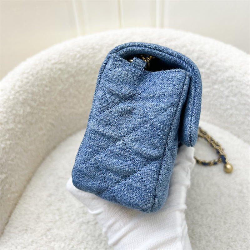 Chanel 22C Pearl Crush Rectangle Mini Flap in Denim,blue Leather and Aghw ( ) Handbag