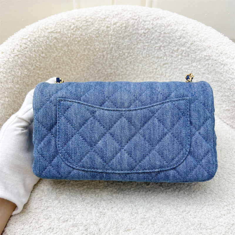 Chanel 22C Pearl Crush Rectangle Mini Flap in Denim,blue Leather and Aghw ( ) Handbag