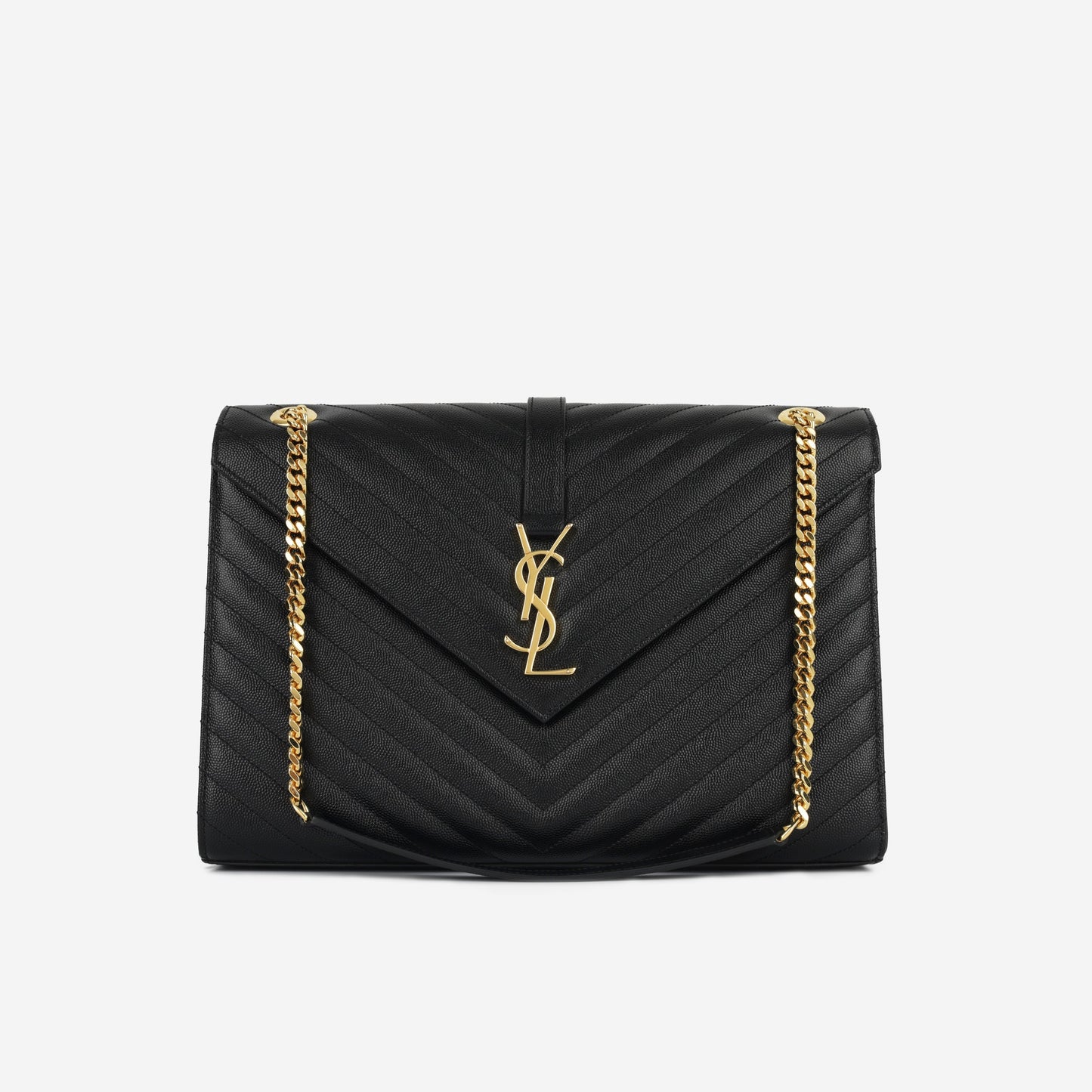 YSL Saint Laurent Envelope Bag Large Crossbody Bag Black Grained Ghw