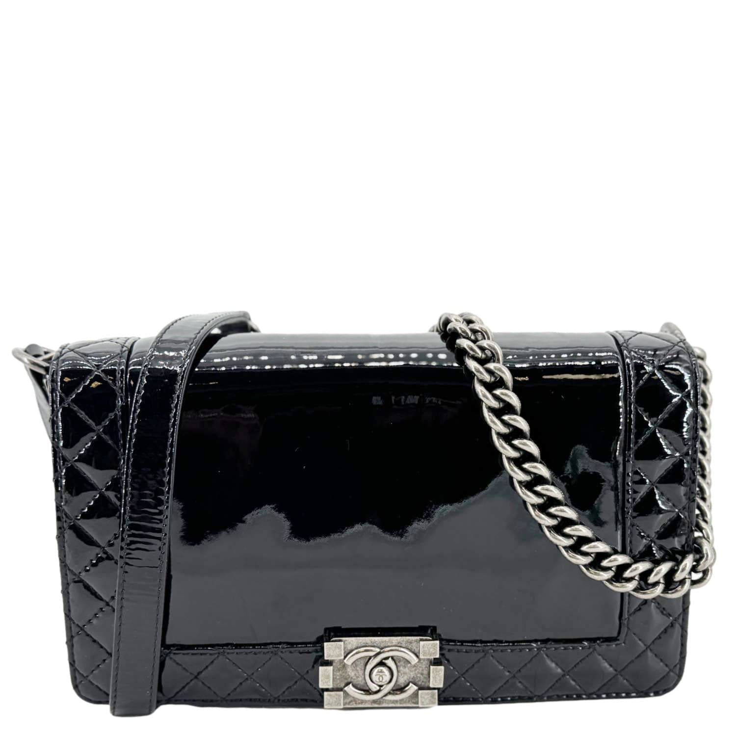Chanel Boy Reverso Flap Patent Leather Black Travel Bag
