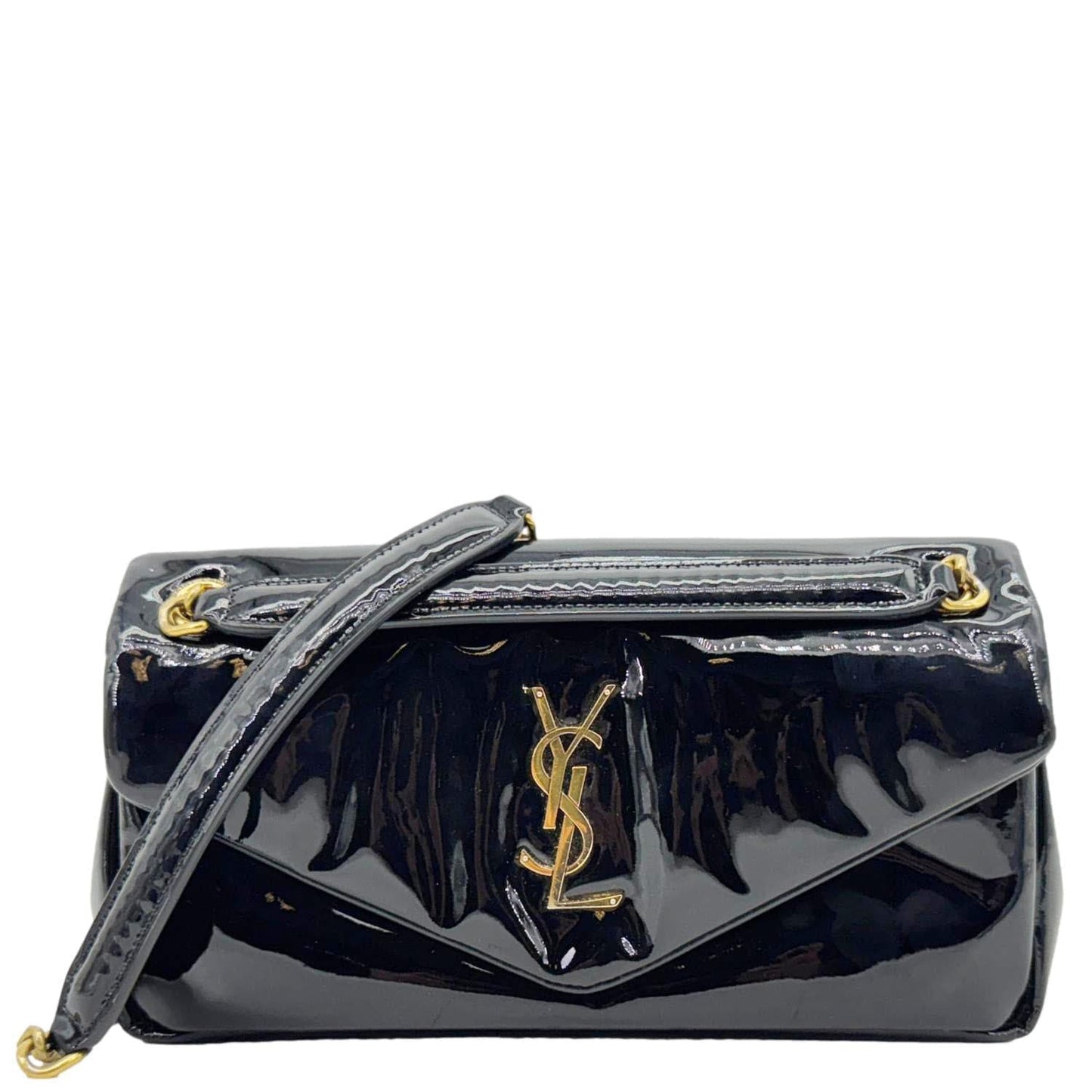 YSL Saint Laurent Yves Calypso Shoulder Bag Leather Patent Black