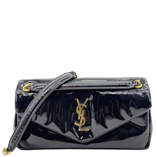 YSL Saint Laurent Yves Calypso Shoulder Bag Leather Patent Black