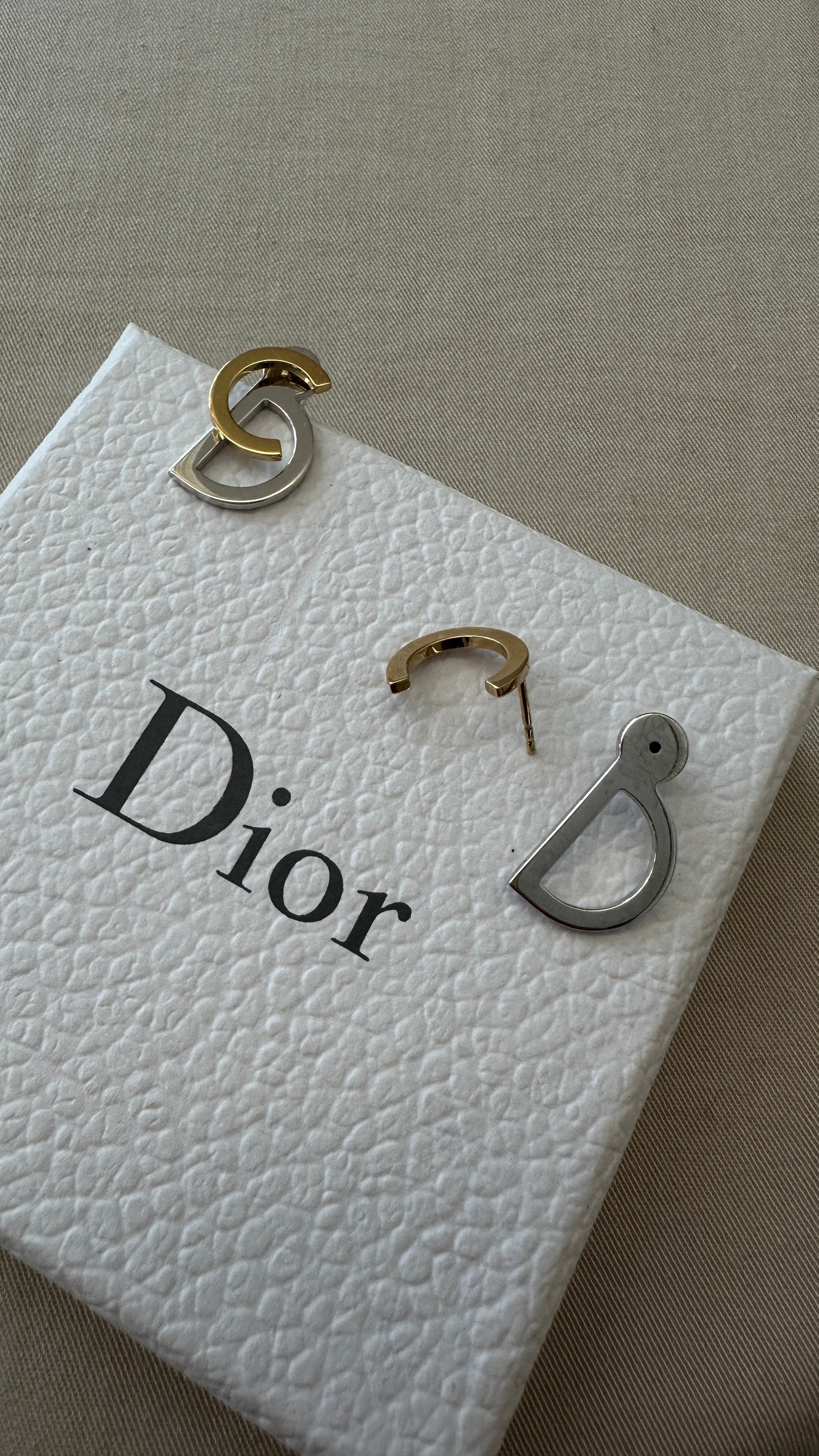 Dior Two Tone CD Studs Gold Silver Logo Jewelry