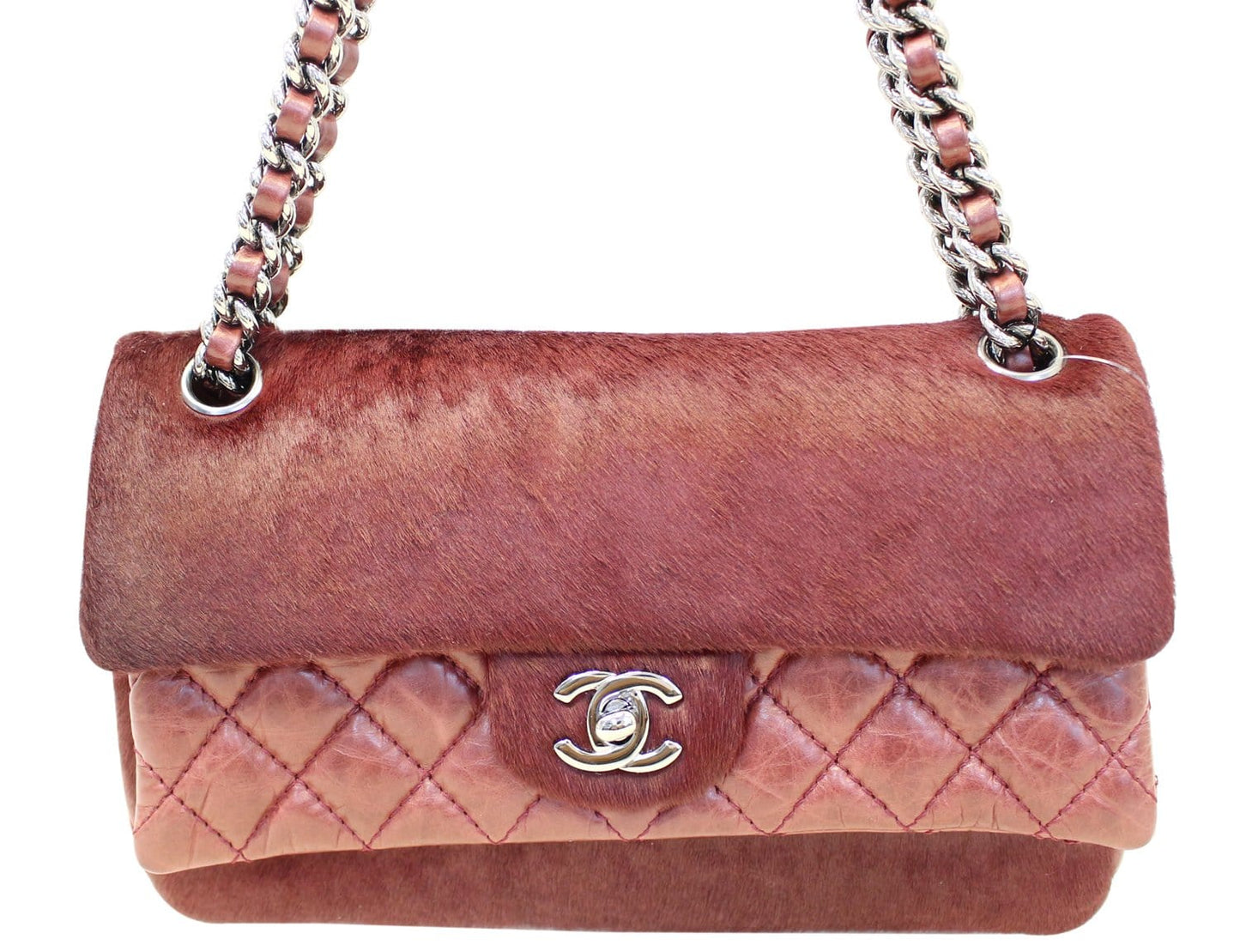 Chanel Burgundy Quilted Pony Hair Double Leather Travel Bag