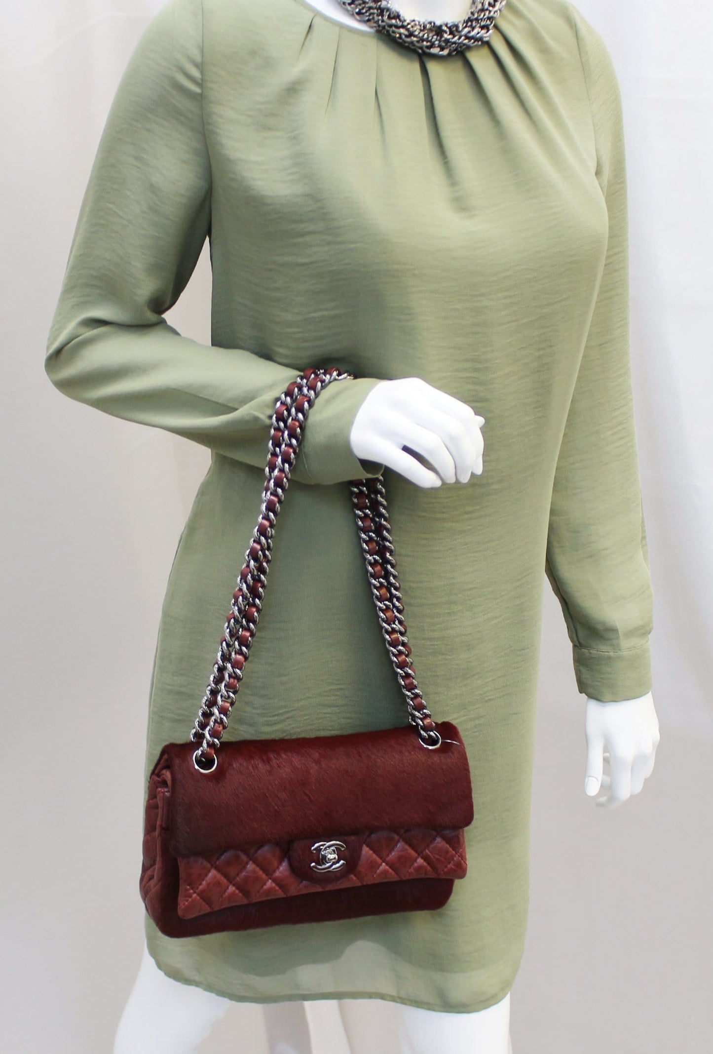 Chanel Burgundy Quilted Pony Hair Double Leather Travel Bag