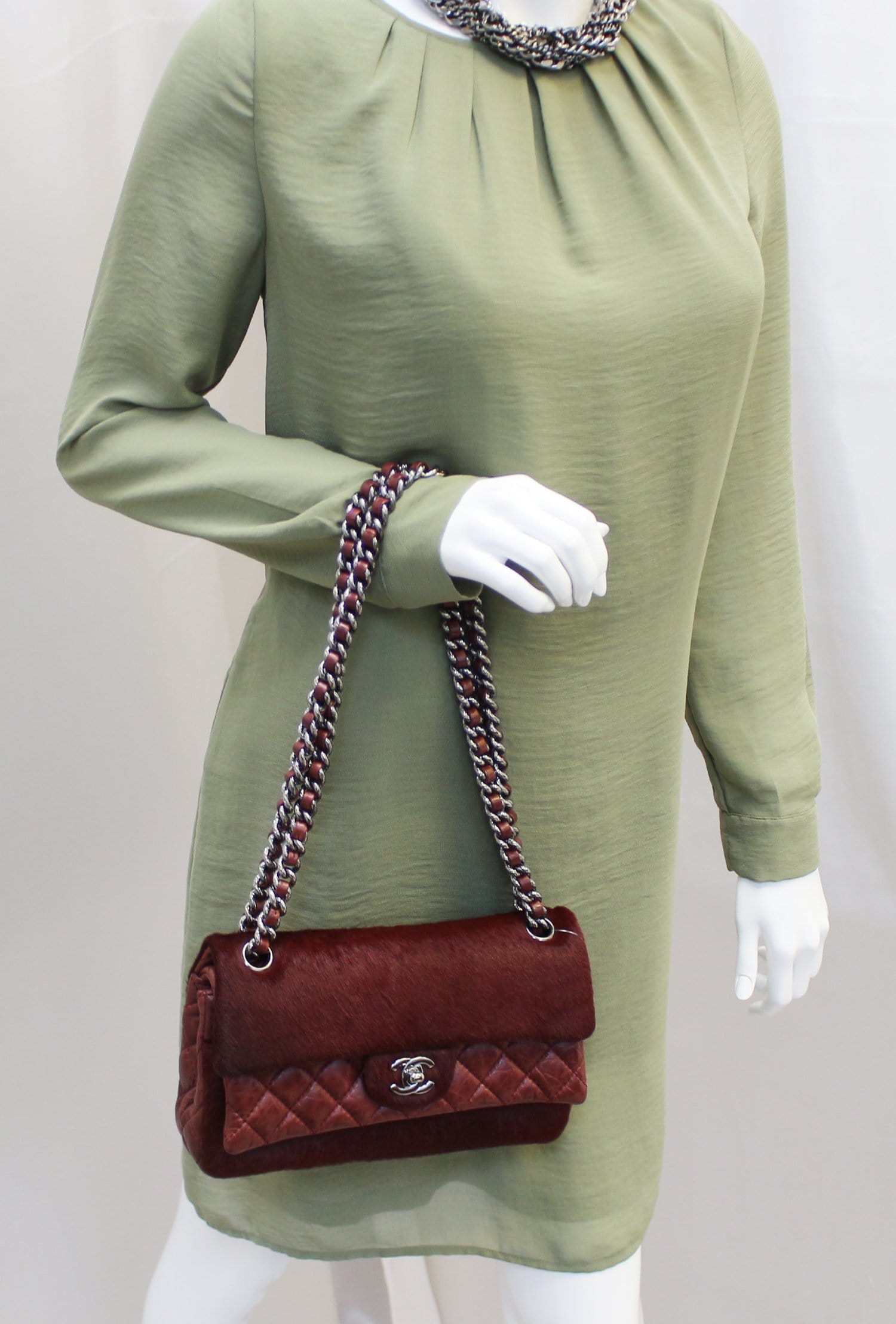 Chanel Burgundy Quilted Pony Hair Double Leather Travel Bag