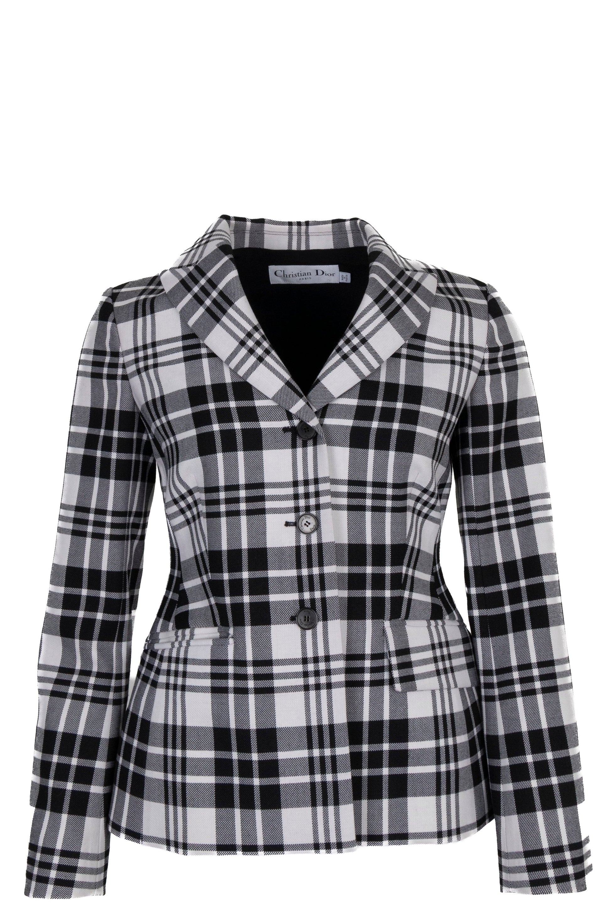 Dior Bar Jacket Check Wool Black White Handbag