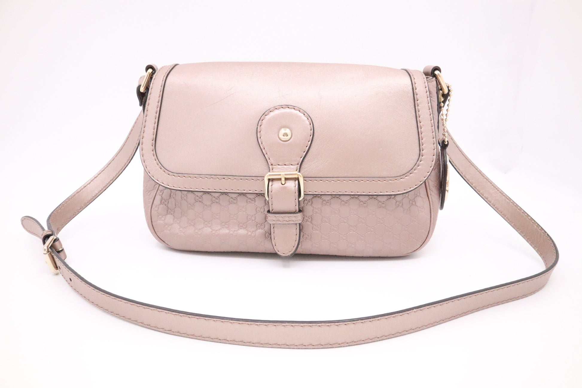 Gucci Crossbody In Metallic Microssima Leather Pink Crossbody Bag