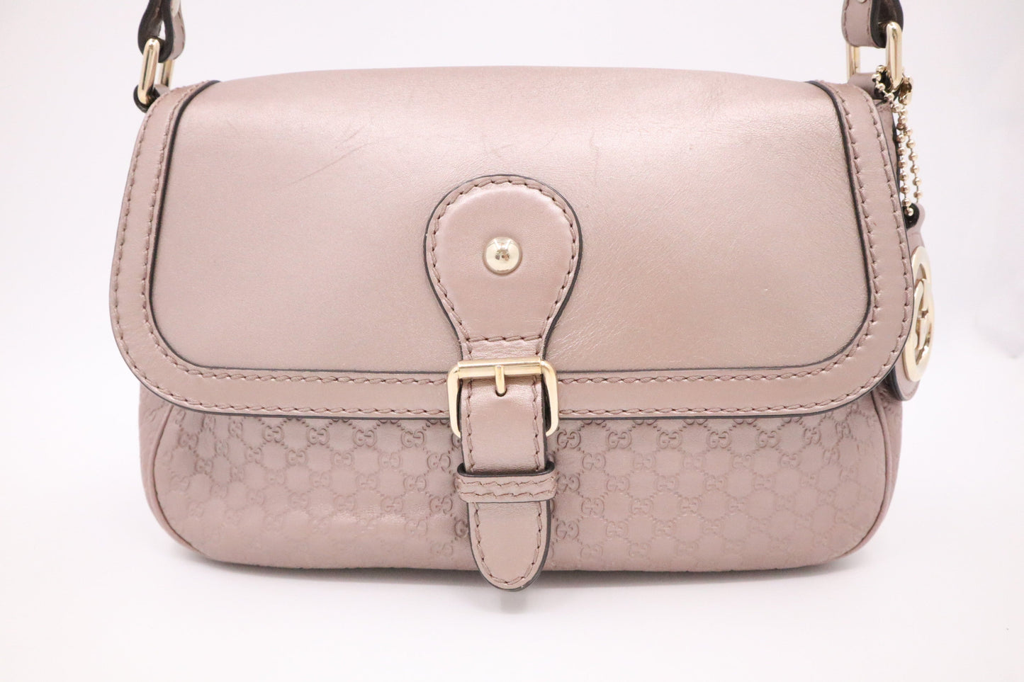 Gucci Crossbody In Metallic Microssima Leather Pink Crossbody Bag