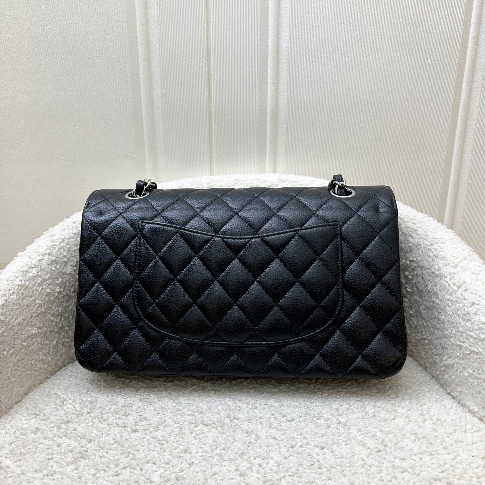 Chanel [Local Full Set - Original Receipt - Jun ] Medium Classic Flap Cf In Black Caviar And Shw ( ) Bag