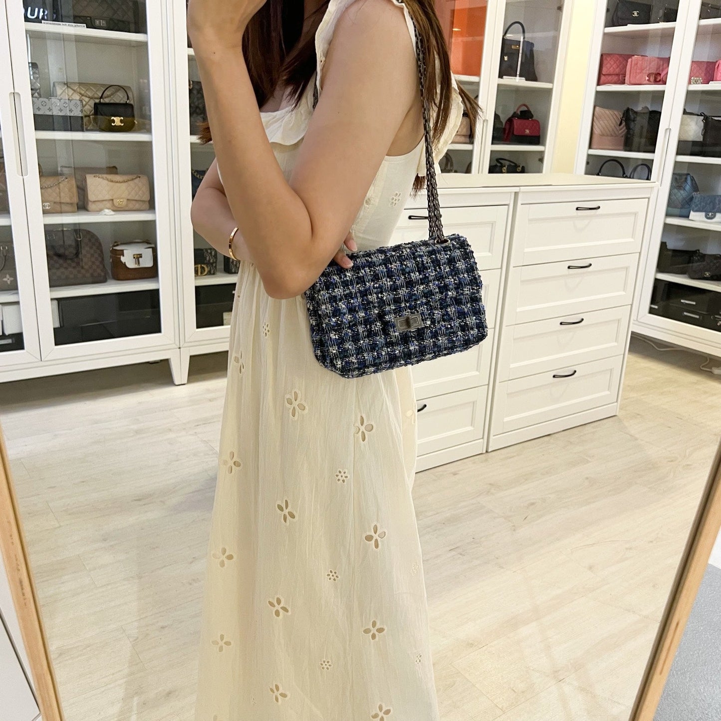 Chanel 2.55 Reissue Mini Flap in 20P Navy / Blue / Black Tweed and Rhw Handbag