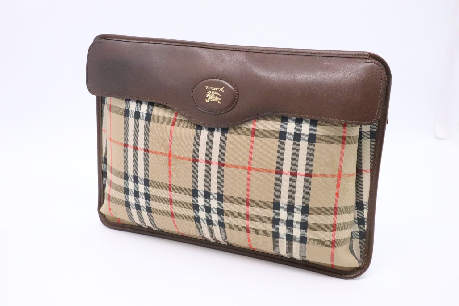 Burberry Clutch In Check Canvas Brown Clutch Bag Check Canvas 1