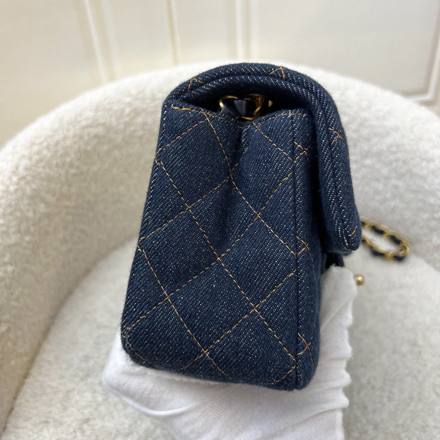 Chanel Mini Rectangle Classic Flap in 25C Dark Blue Denim and AGHW (Model: A69900)