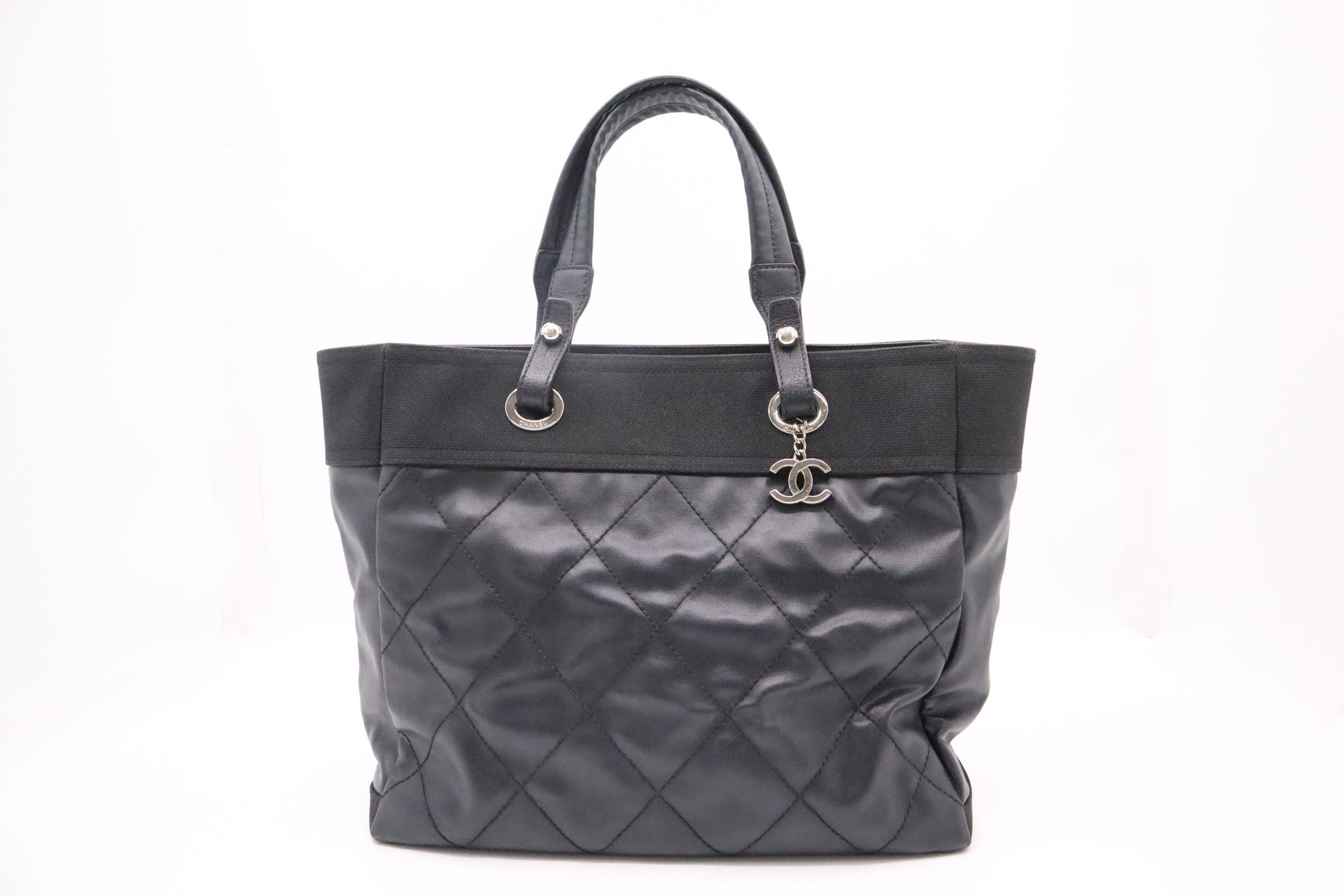 Chanel Paris Biarritz MattelassÃ© Black Leather Tote Bag
