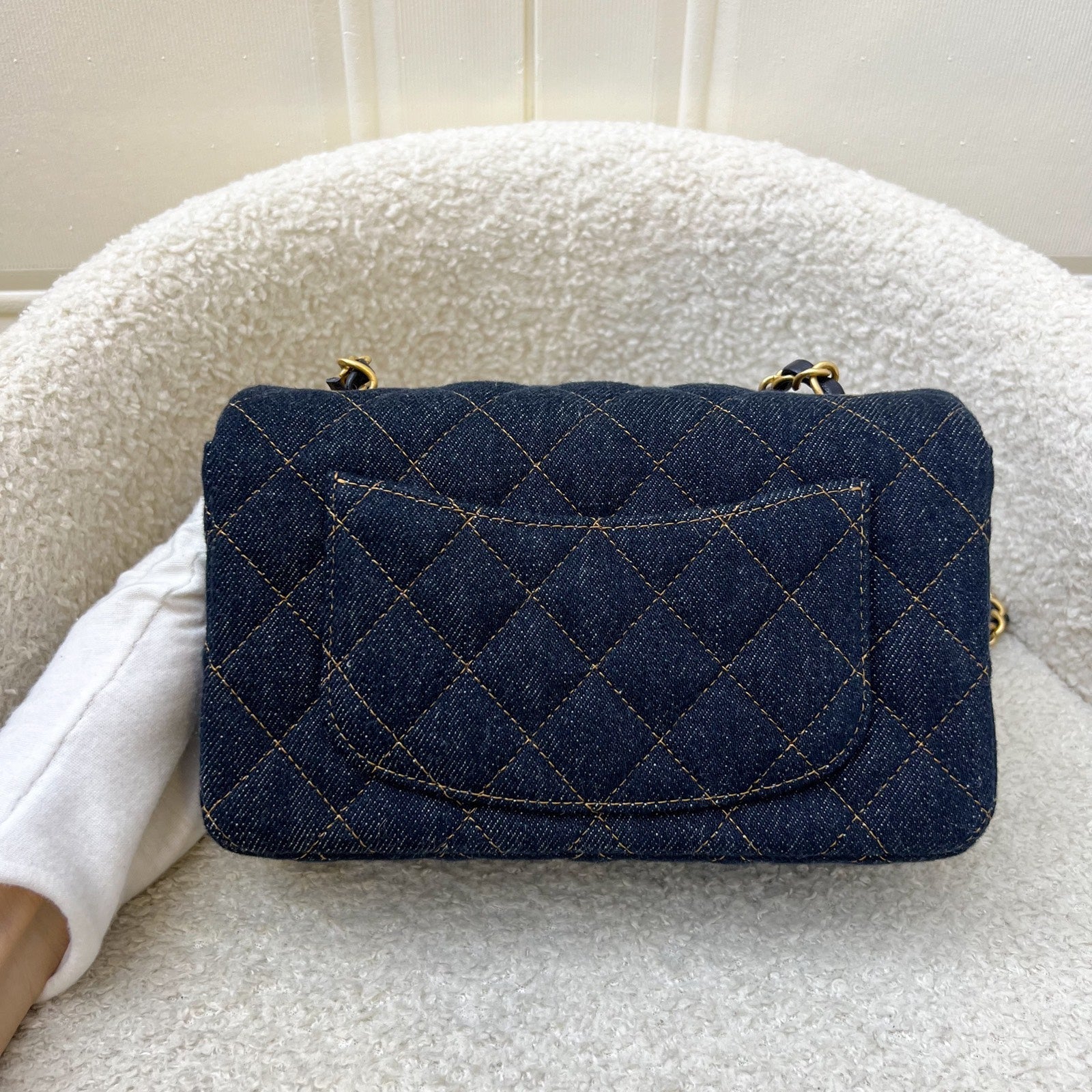 Chanel Mini Rectangle Classic Flap in 25C Dark Blue Denim and Aghw ( ) Handbag