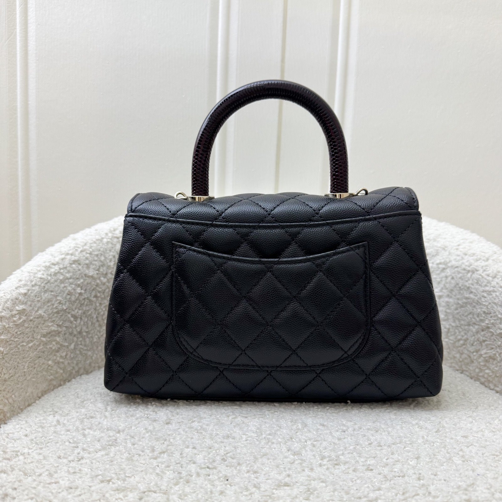 Chanel Small (24Cm) Coco Handle In Black Caviar, Burgundy Lizard Embossed Calfskin Handle And Lghw ( ) Bag