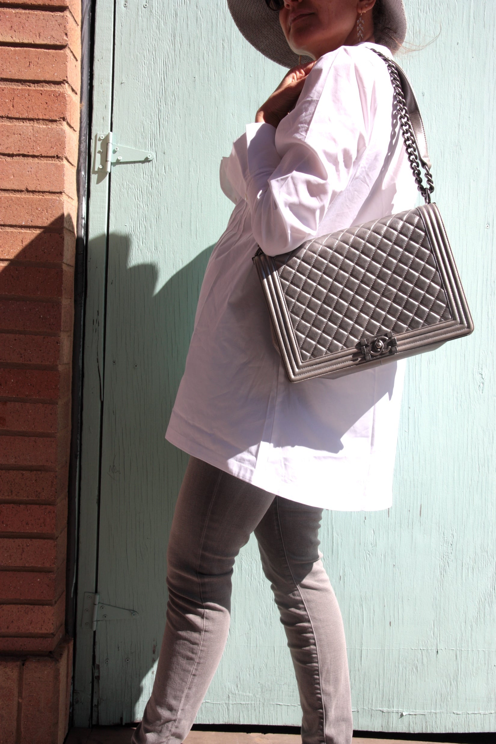 Chanel Large Metallic Silver Quilted Boy Flap Bag