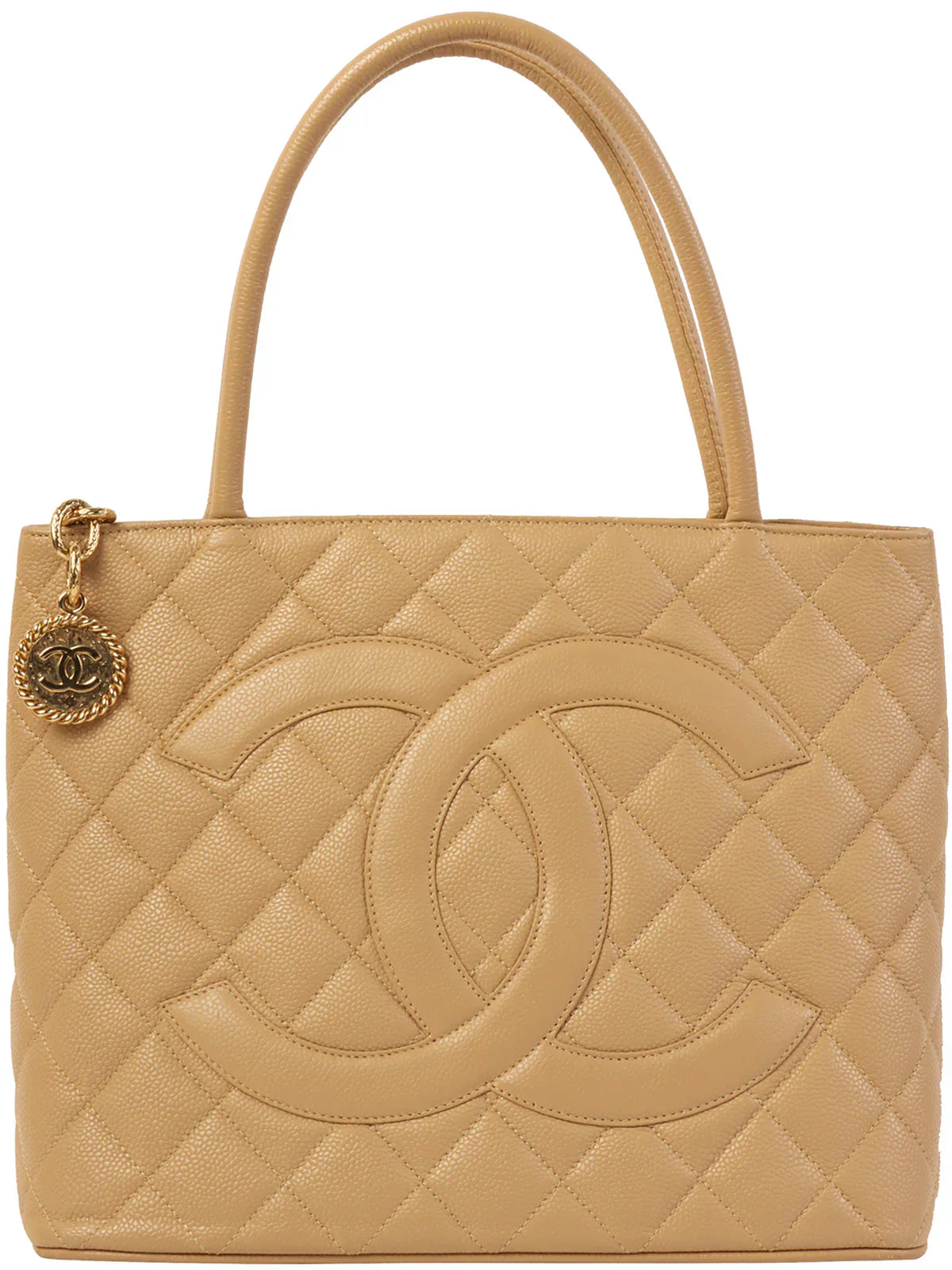 Chanel Around  Caviar Skin Cc Mark Stitch Revival Tote Bag Beige