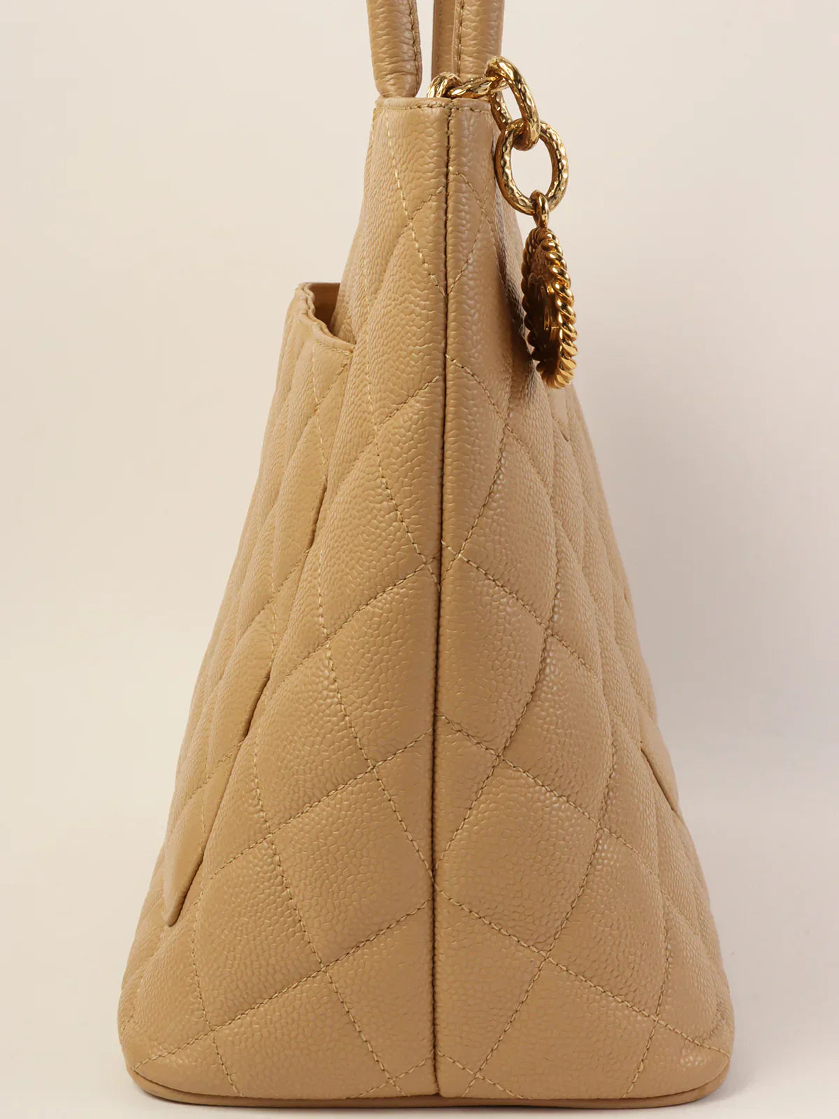 Chanel Around  Caviar Skin Cc Mark Stitch Revival Tote Bag Beige