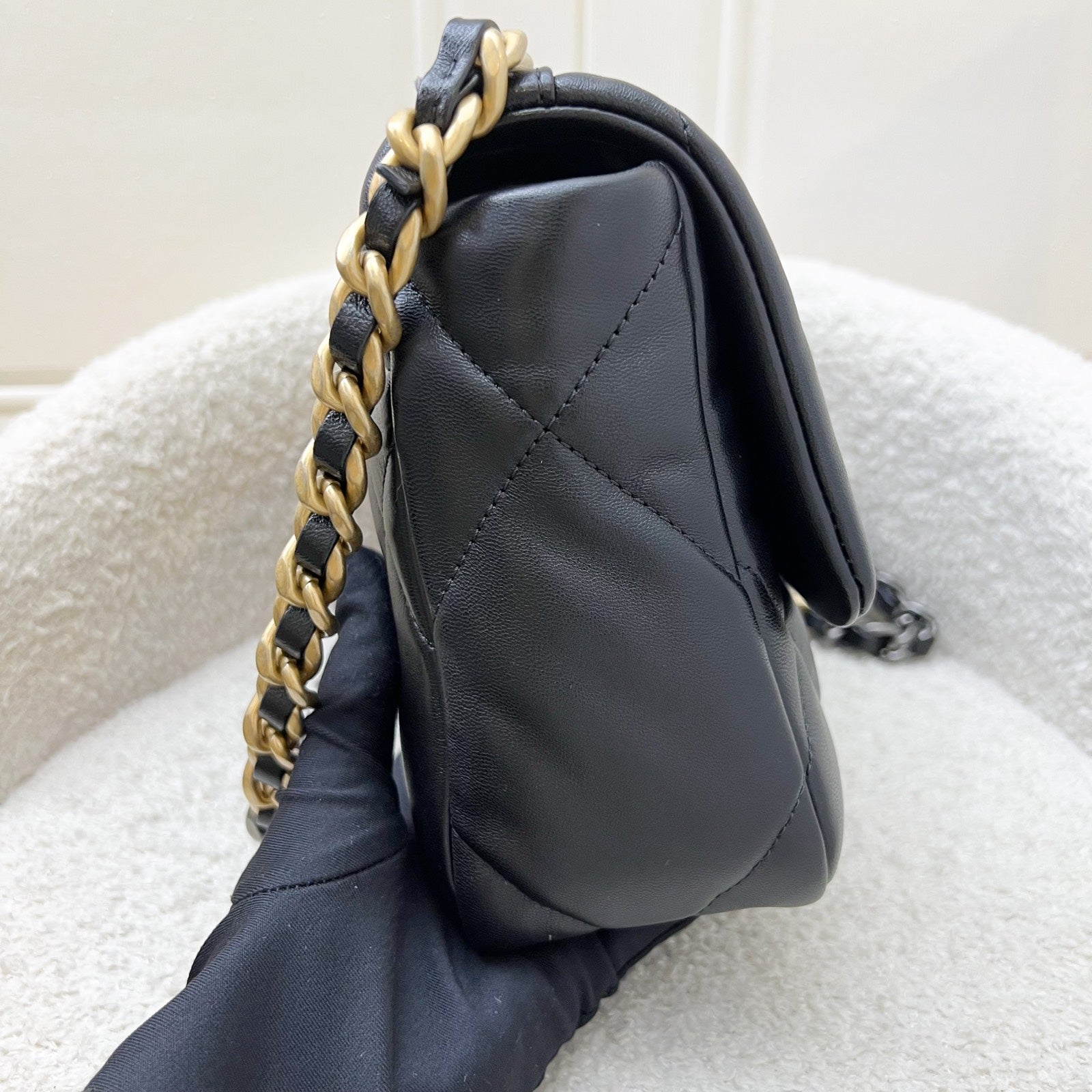 Chanel 19 Small Flap in Black Lambskin and 3 Tone Hw Handbag