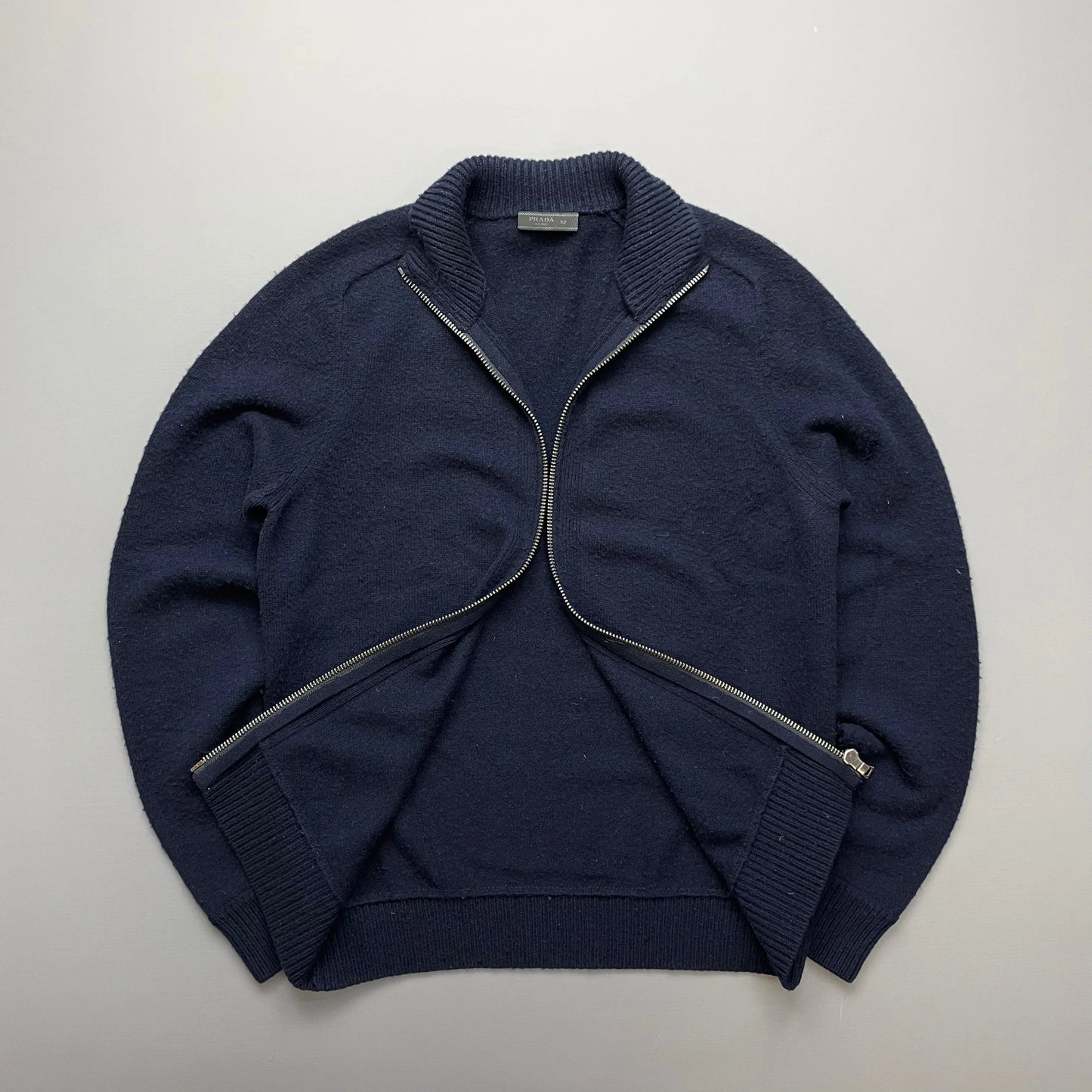 Prada Handbag Cashmere Knit -Through Jumper Navy Zip
