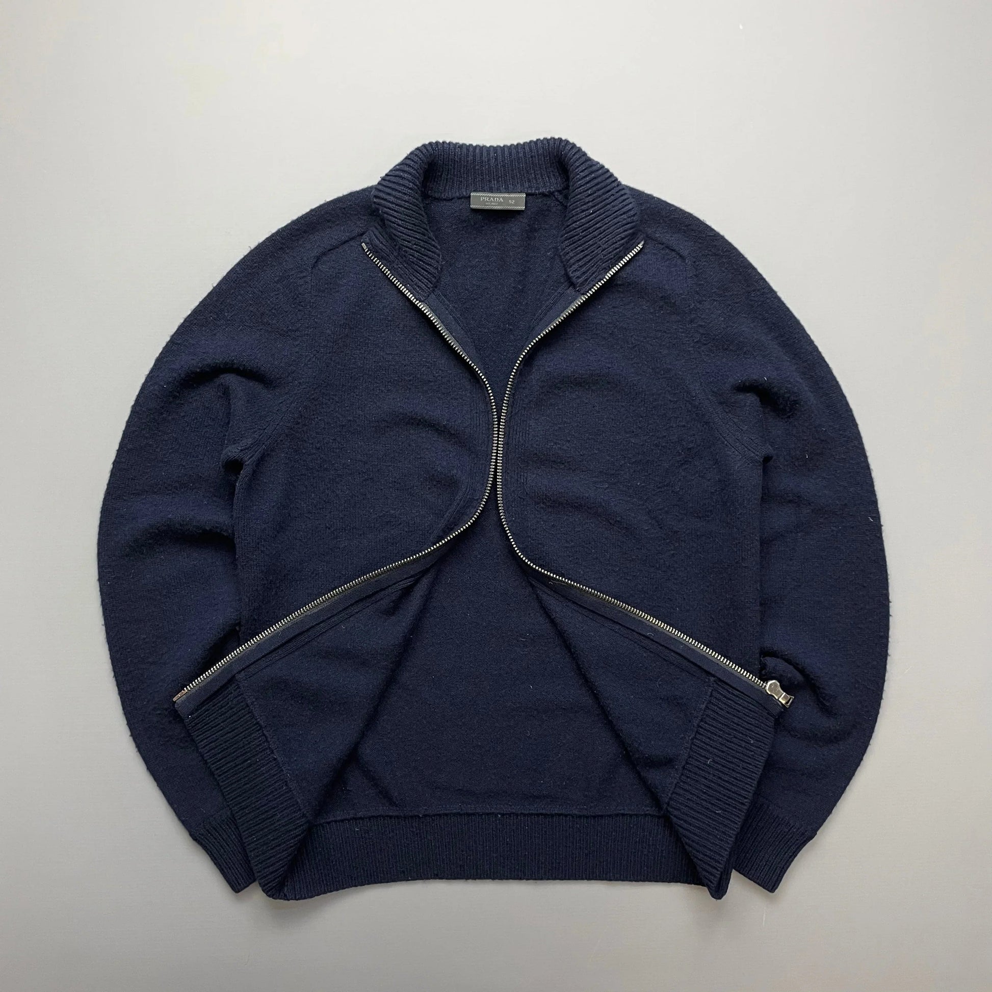 Prada Handbag Cashmere Knit -Through Jumper Navy Zip