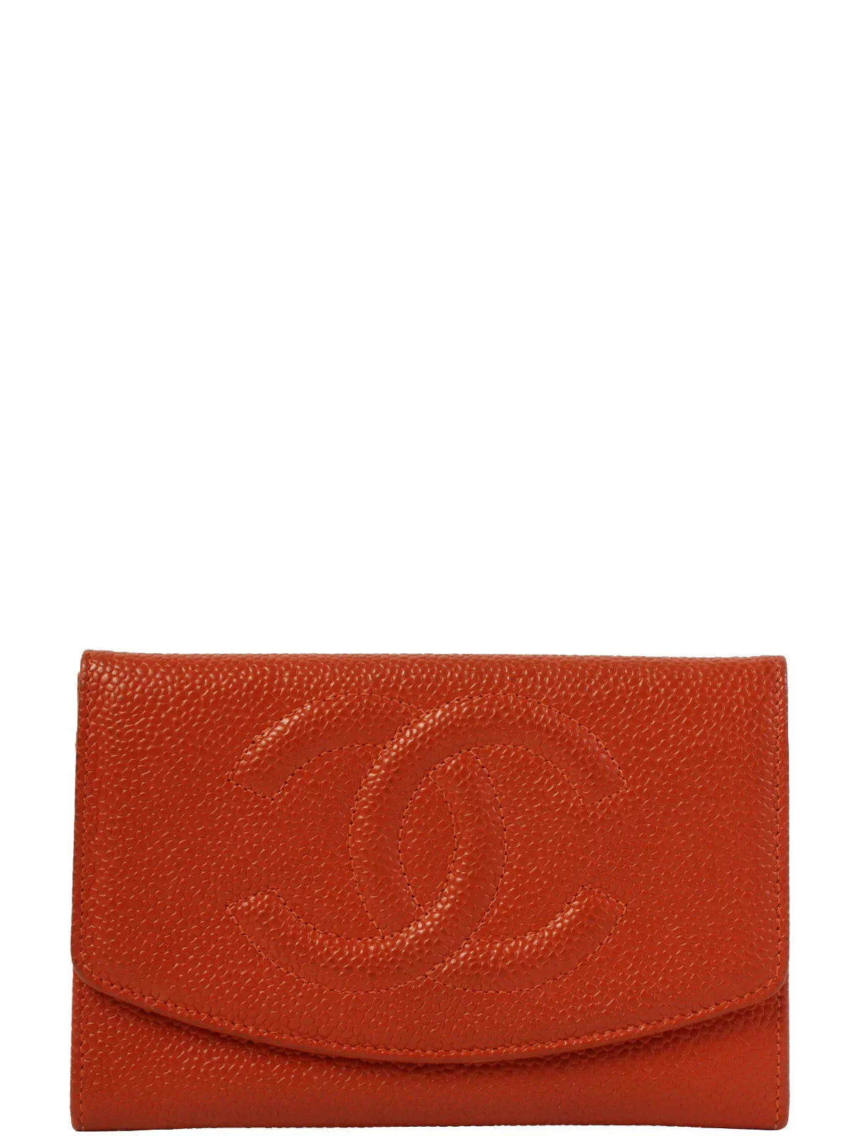 CHANEL Around 1998 Made Caviar Skin Cc Mark Stitch Wallet Orange