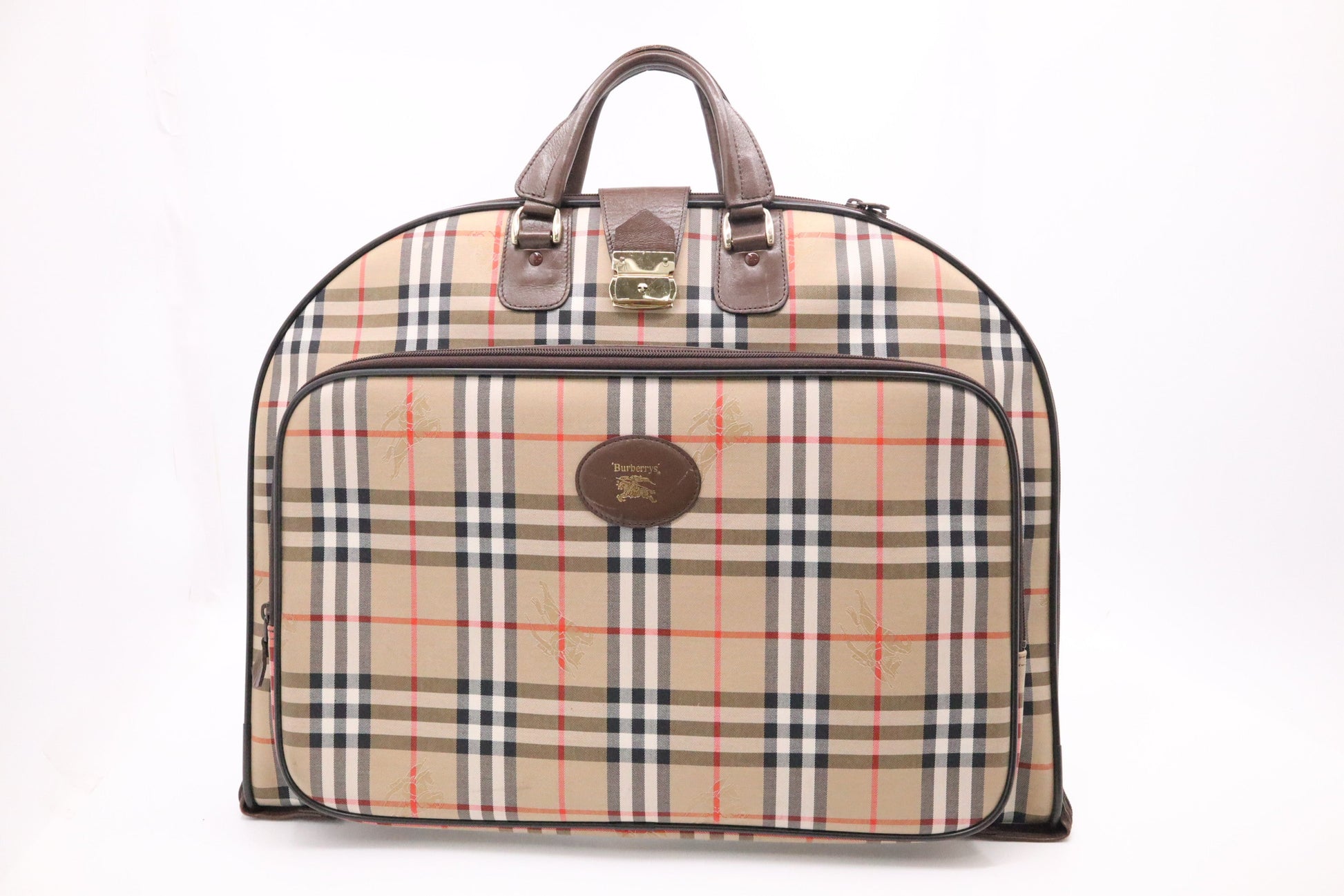 Burberry Travel Garment Bag In Checked Canvas Brown Travel Bag