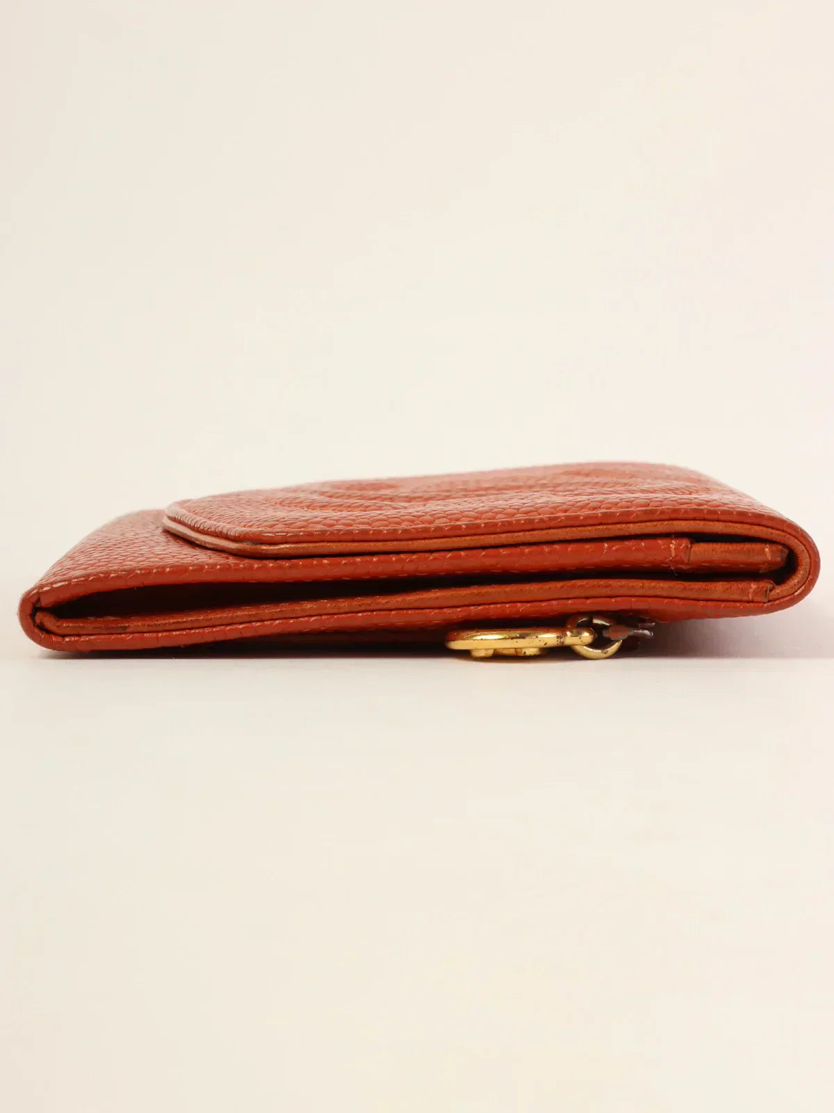 CHANEL Around 1998 Made Caviar Skin Cc Mark Stitch Wallet Orange