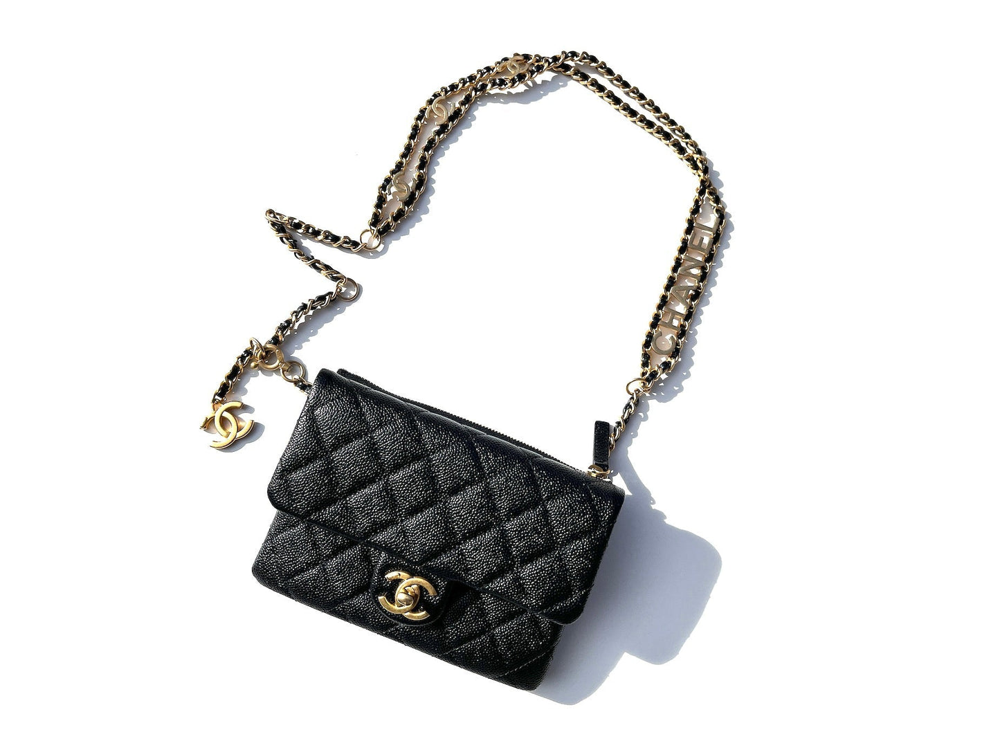 Chanel Pick Me Up Black Caviar Chain Waist Belt Bag