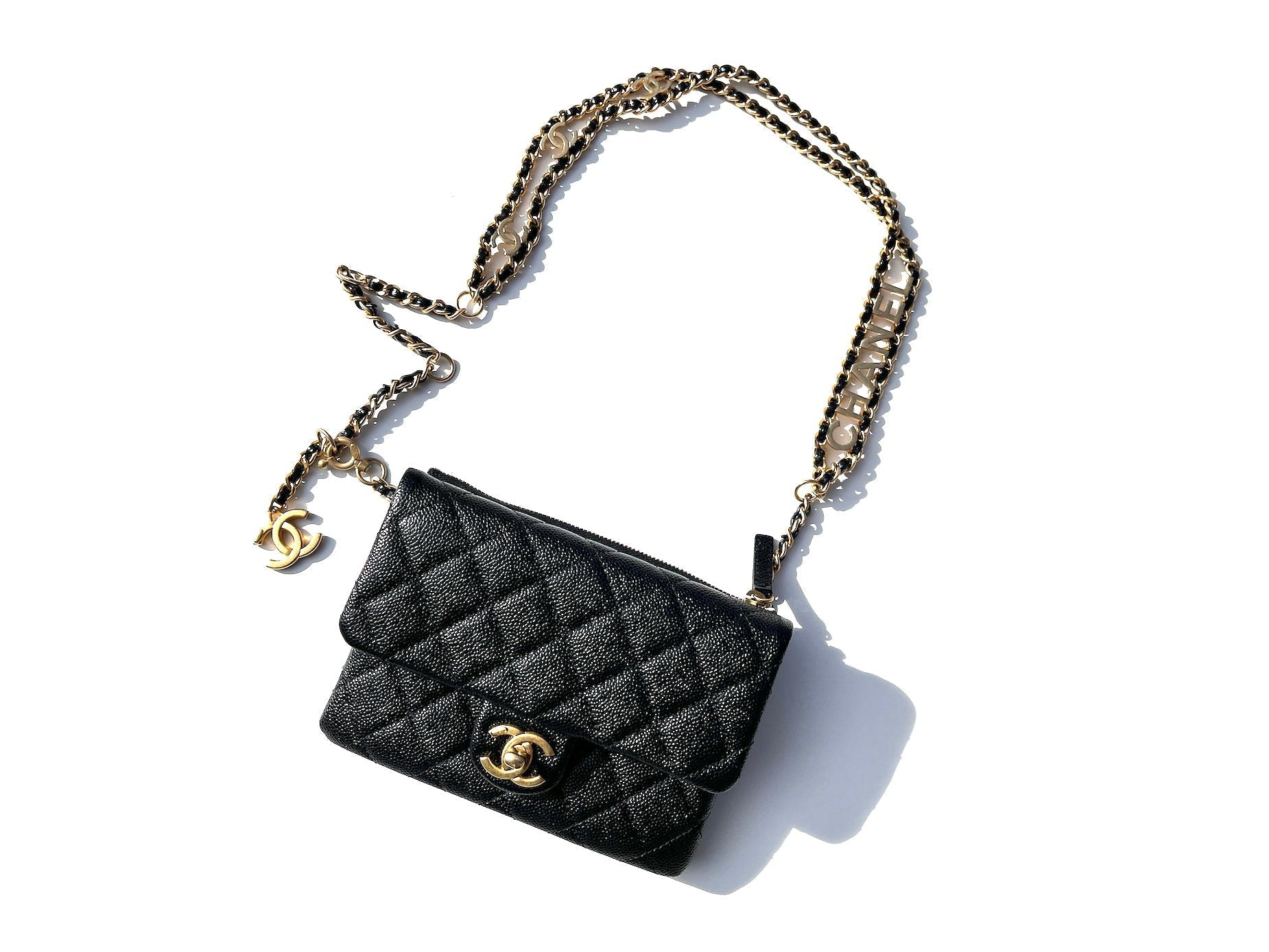 Chanel Pick Me Up Black Caviar Chain Waist Belt Bag