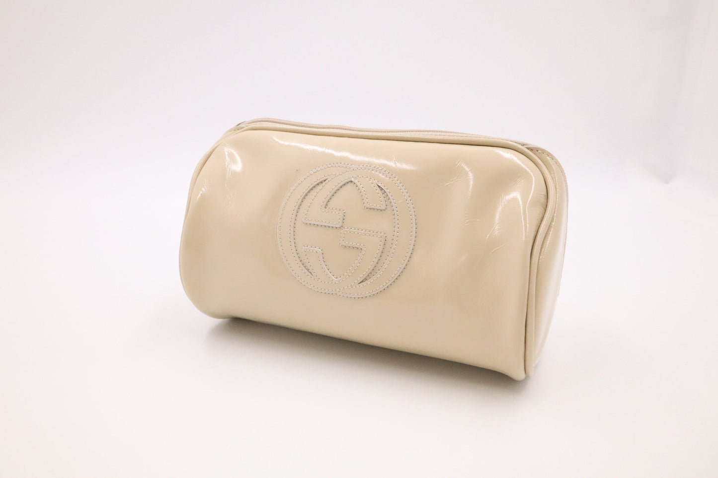 Gucci Cosmetic Pouch Leather Patent Beige Handbag