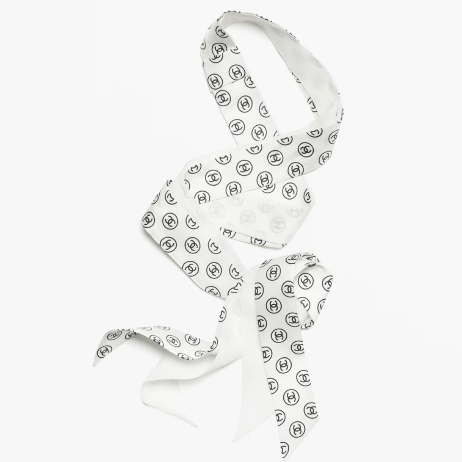 Chanel 25K Slim Bandeau with Black Logo in White Silk Handbag