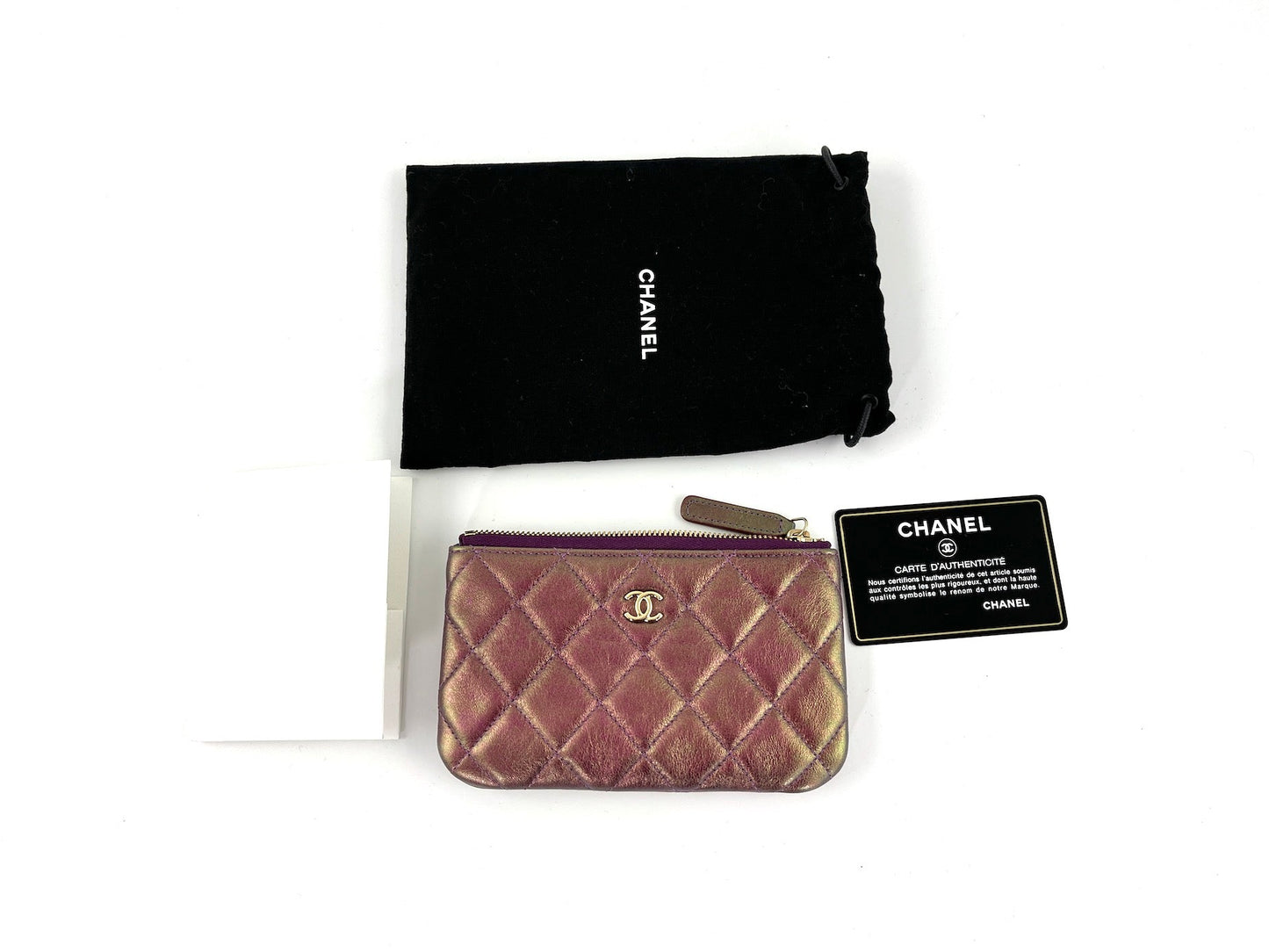 CHANEL Iridescent Purple 2020 Small Quilted Zip Pouch O Case